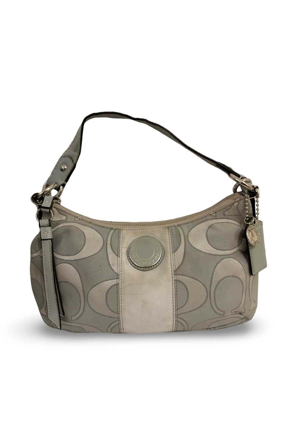 Coach Grey Silver Demi Signature Stripe Sateen Vintage Shoulder Bag / Crossbody