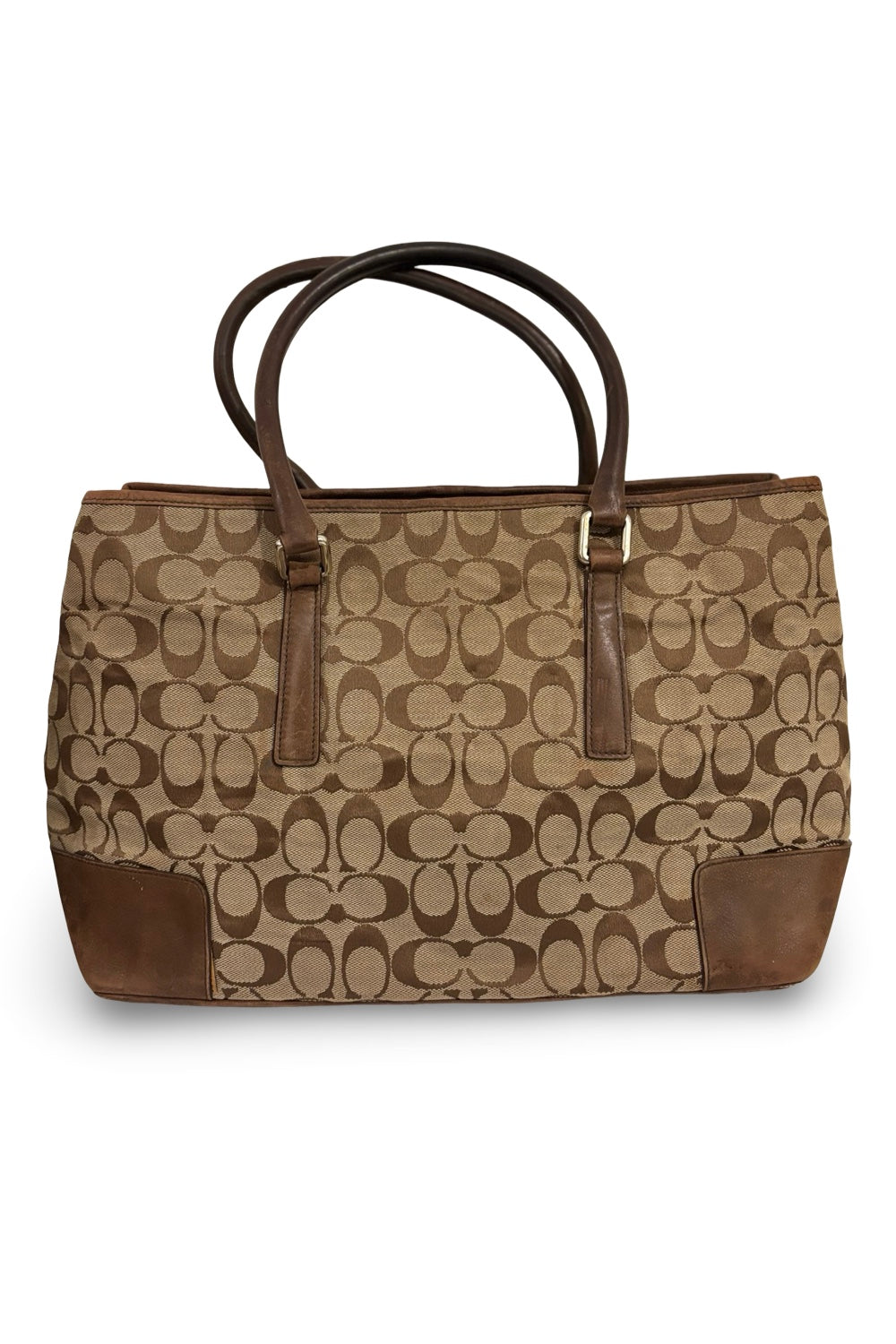 Coach Brown Tan Large Signature Canvas & Leather  Vintage 2000's Tote Shoulder Bag