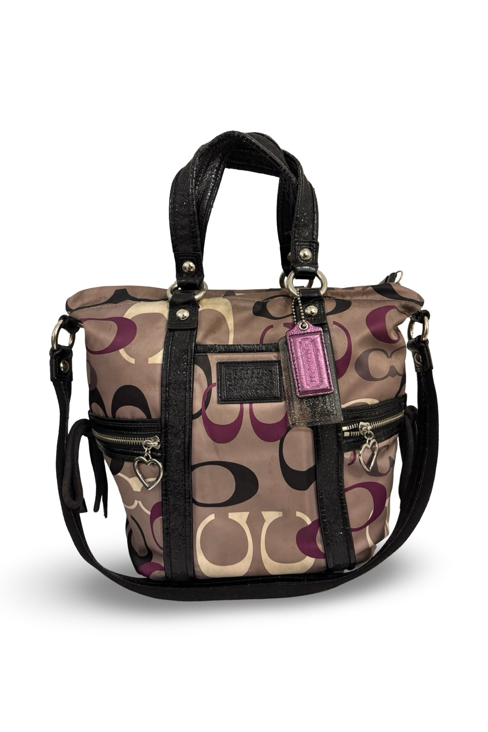 Coach Grey & Purple Poppy Signature Daisy Spotlight Glitter Tote Shoulder Bag