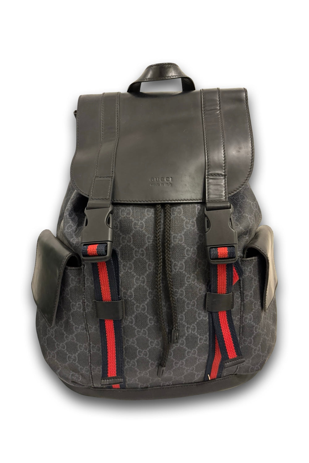 Gucci Black Signature GG Supreme Canvas & Leather Large Backpack