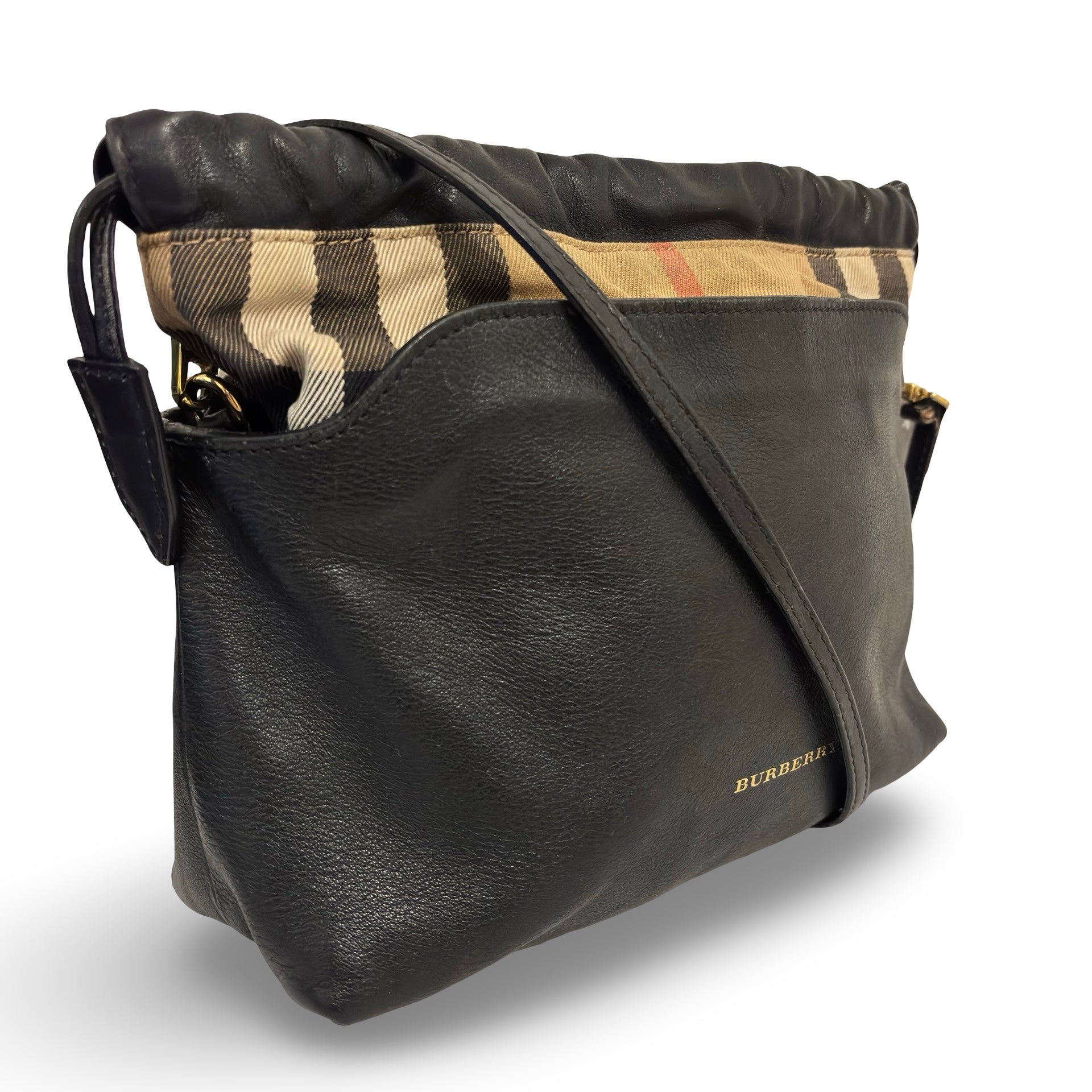 Burberry 'Little Crush' Calfskin Leather Signature House Check Canvas Vintage Crossbody Bag