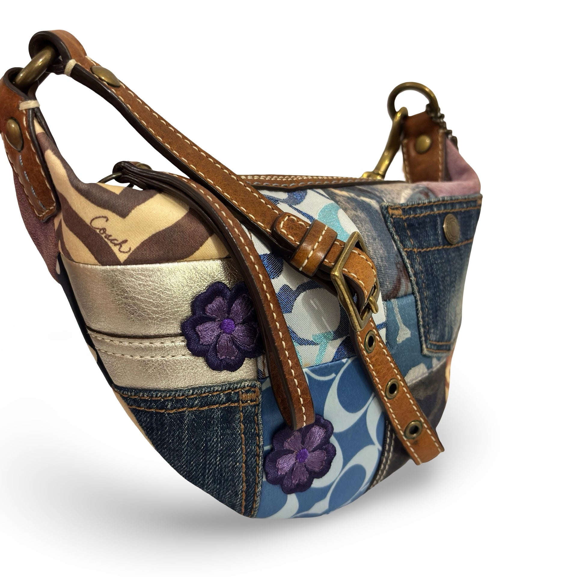 Coach Denim Patchwork Multicolour Blue / Purple Canvas & Leather Vintage Crossbody Bag