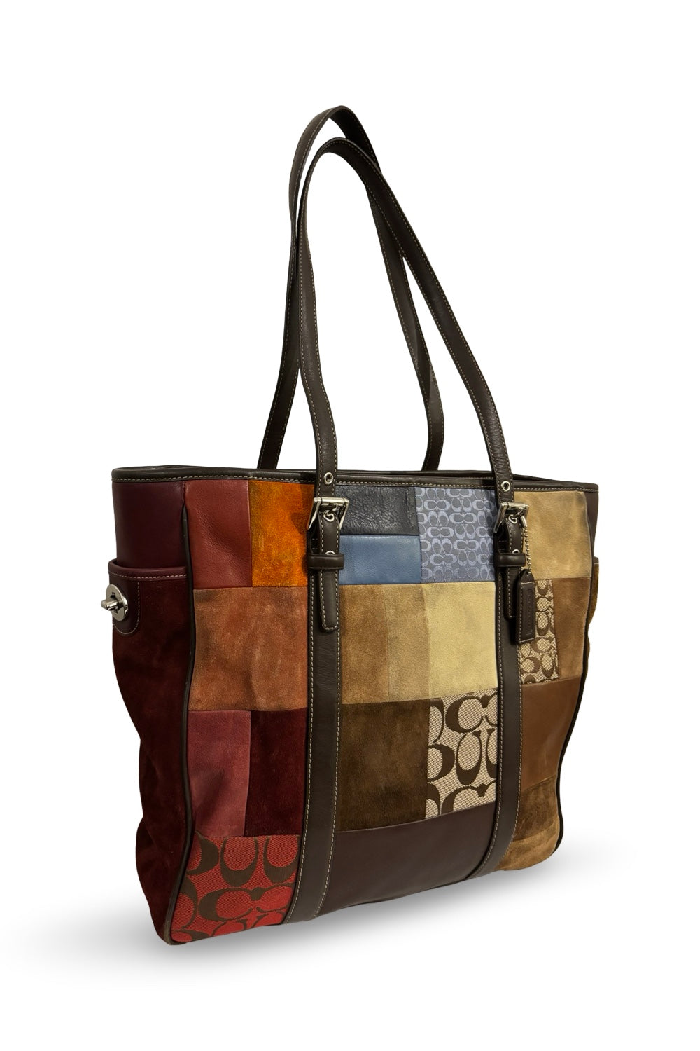 Coach Brown Multicoloured Suede & Leather Large  Patchwork Tote Shoulder Bag Vintage