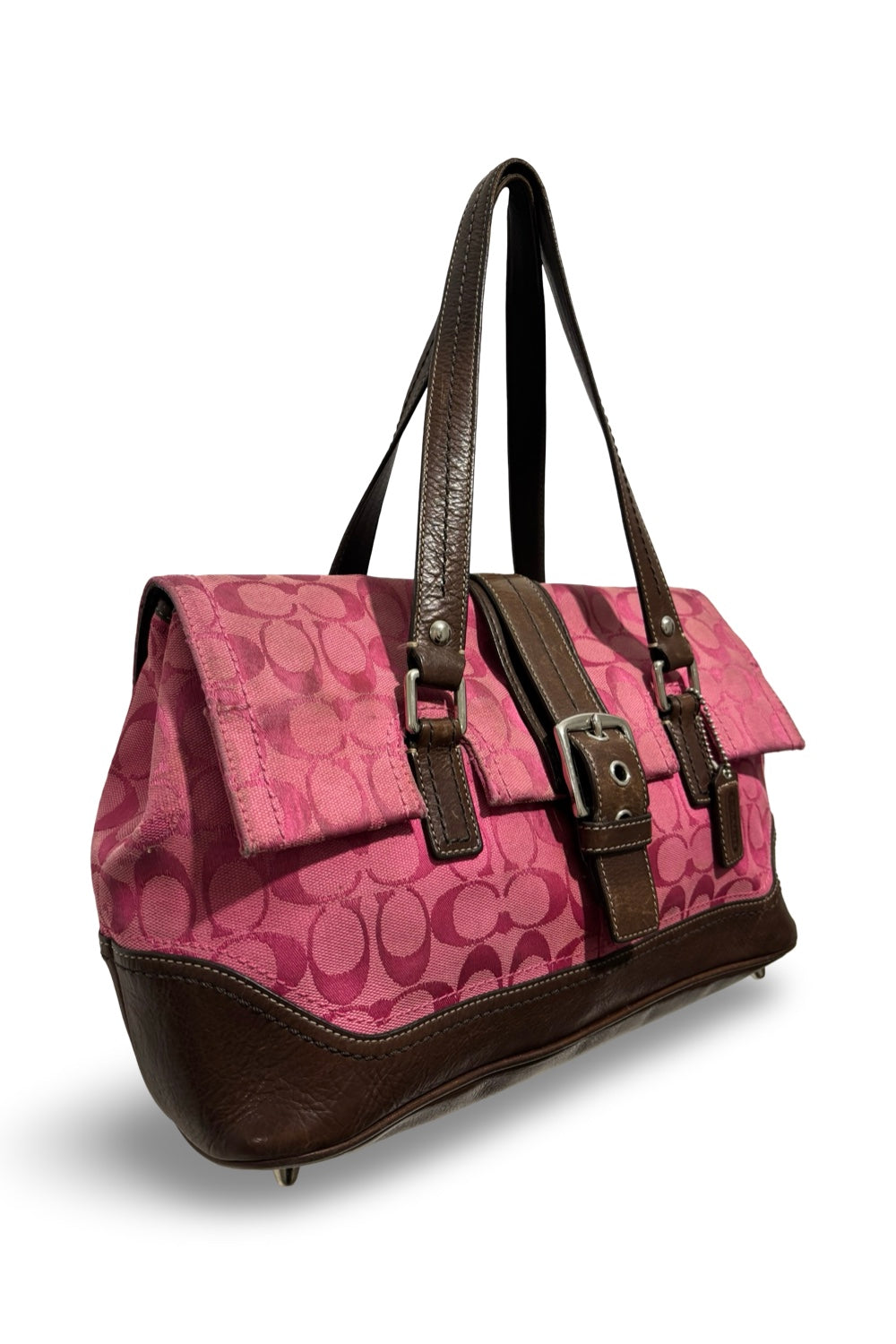 Coach RARE Vintage Pink & Brown Signature Canvas & Leather Shoulder Bag