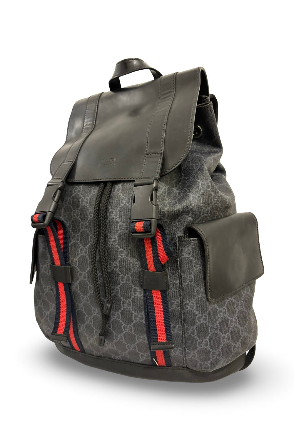 Gucci Black Signature GG Supreme Canvas & Leather Large Backpack