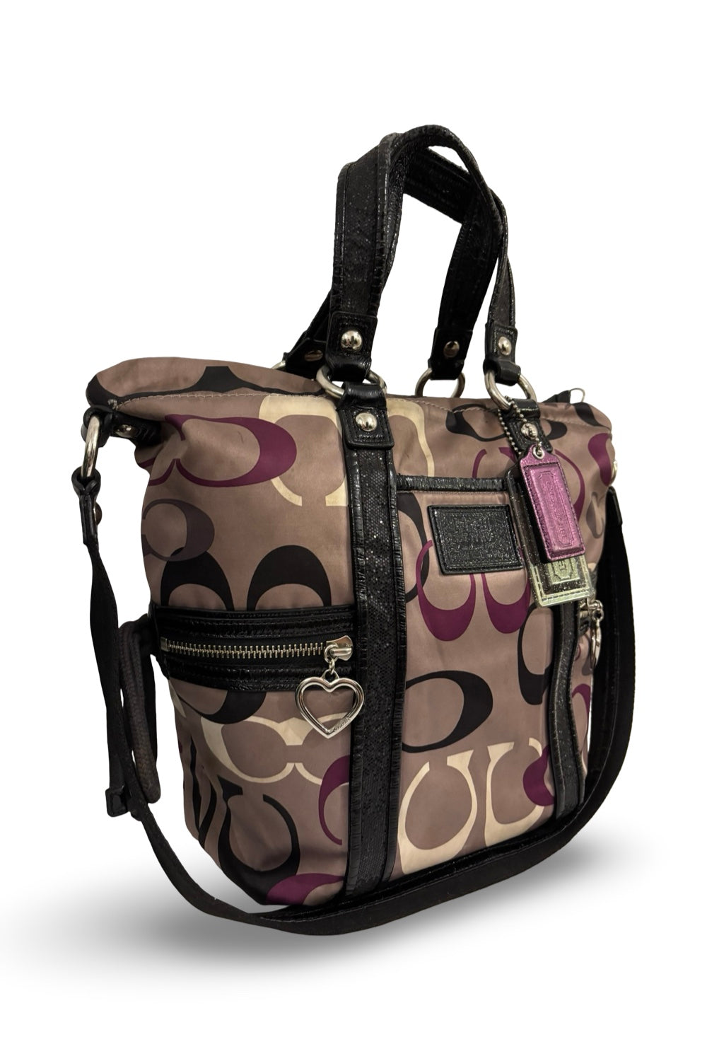 Coach Grey & Purple Poppy Signature Daisy Spotlight Glitter Tote Shoulder Bag