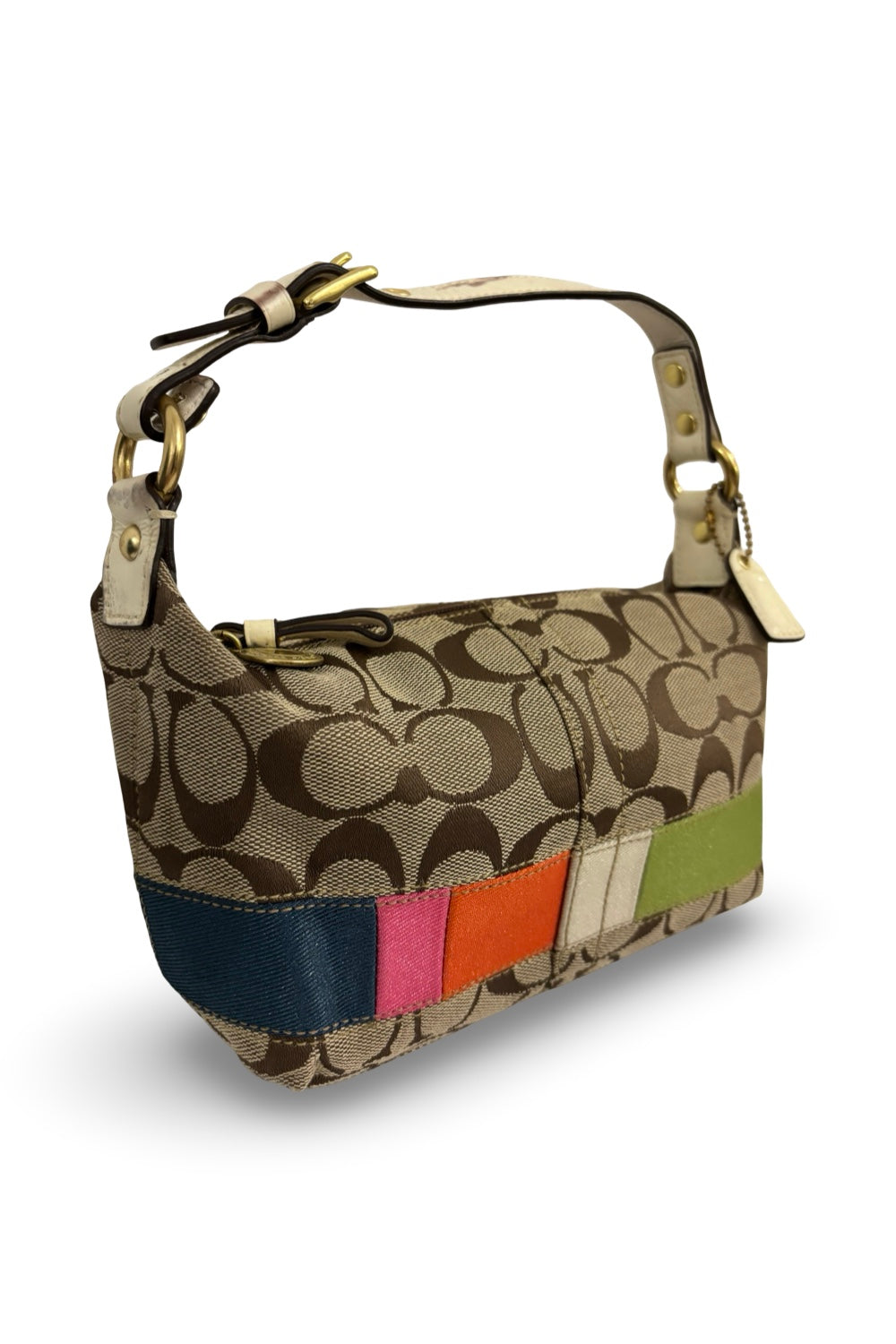 Coach Vintage Signature Brown & Rainbow Canvas & Leather Demi Baguette Handbag