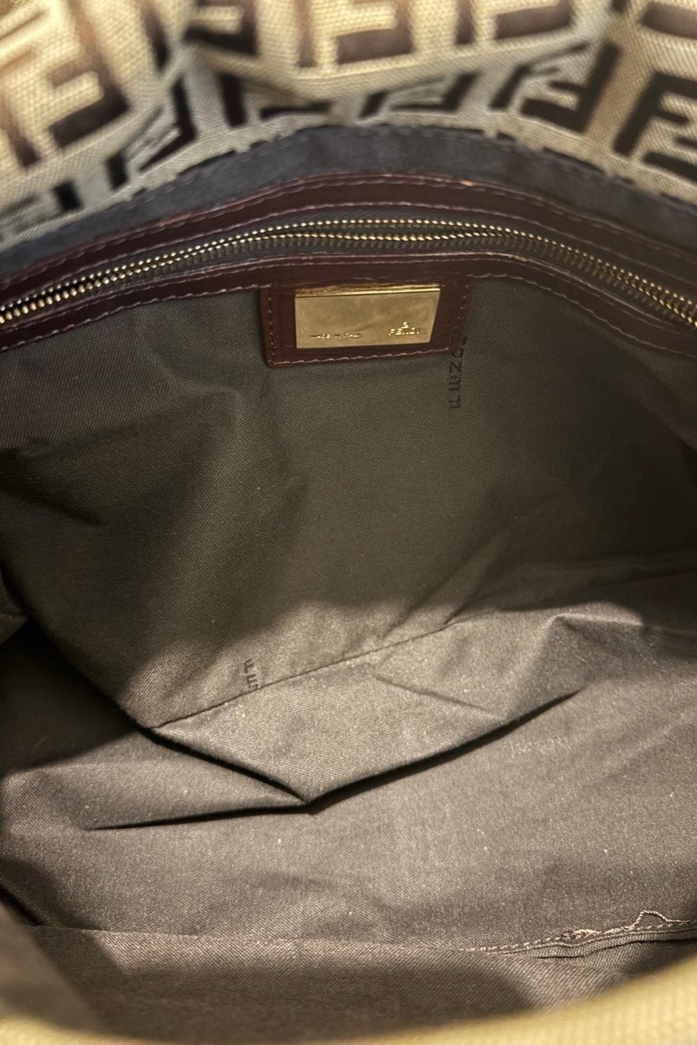Fendi Zucchino Canvas Brown & Khaki Mamma Baguette Large Signature Shoulder Bag Vintage 2000's