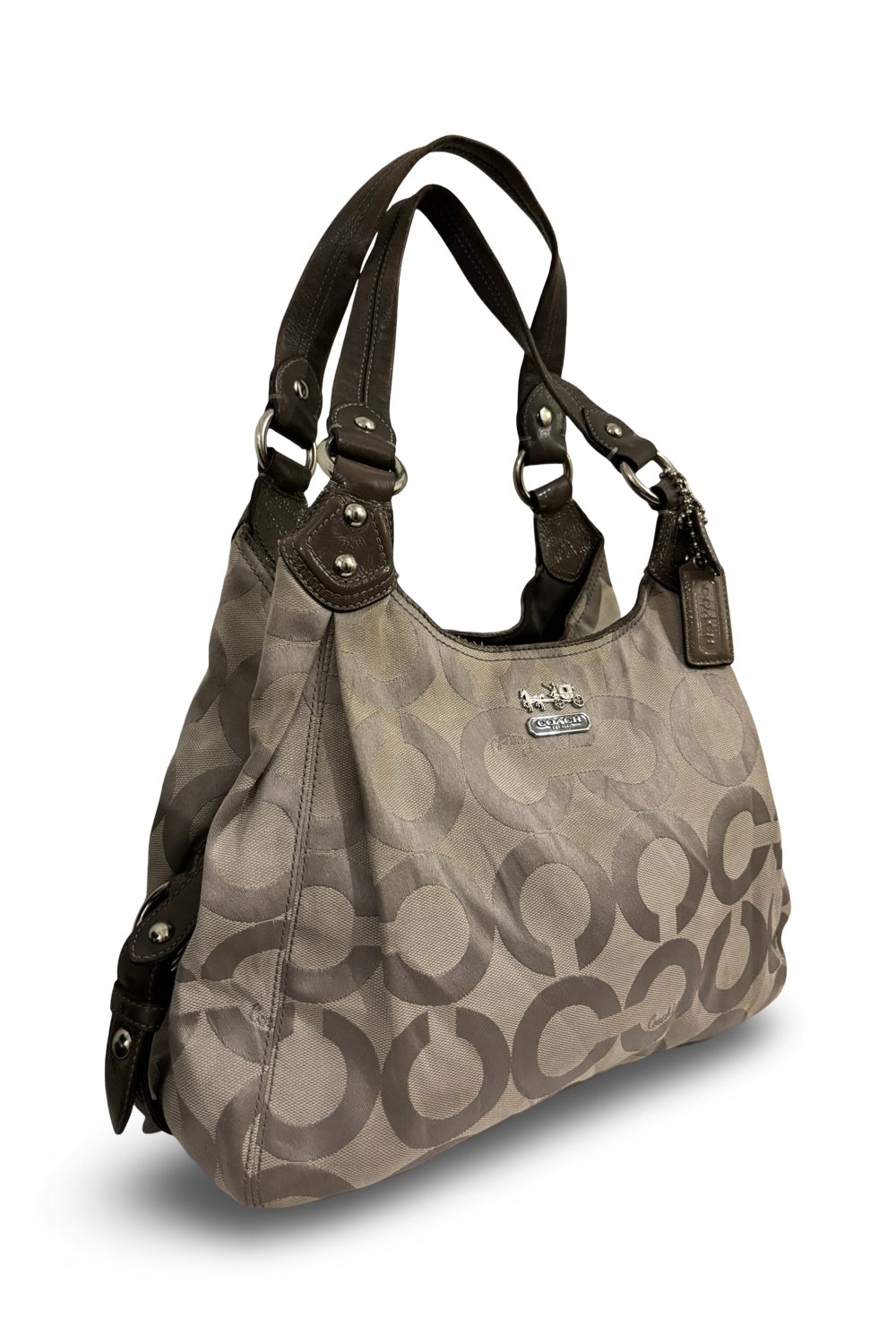 Coach Silver Grey Madison Sophia OP Canvas Satin & Leather Shoulder Bag