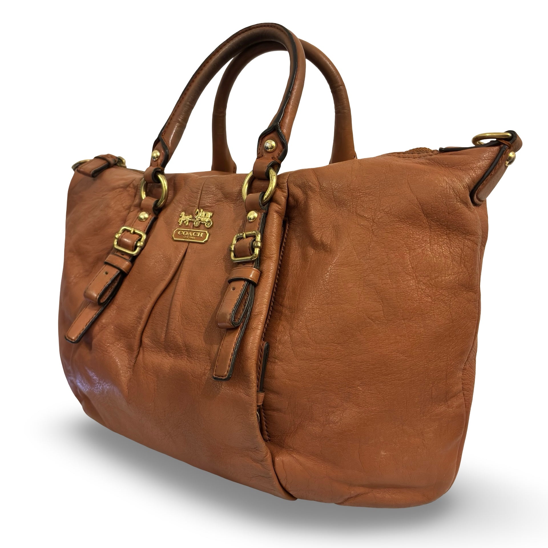 Coach Madison Brown Tan Juliette Leather Pleated Vintage Satchel Handbag