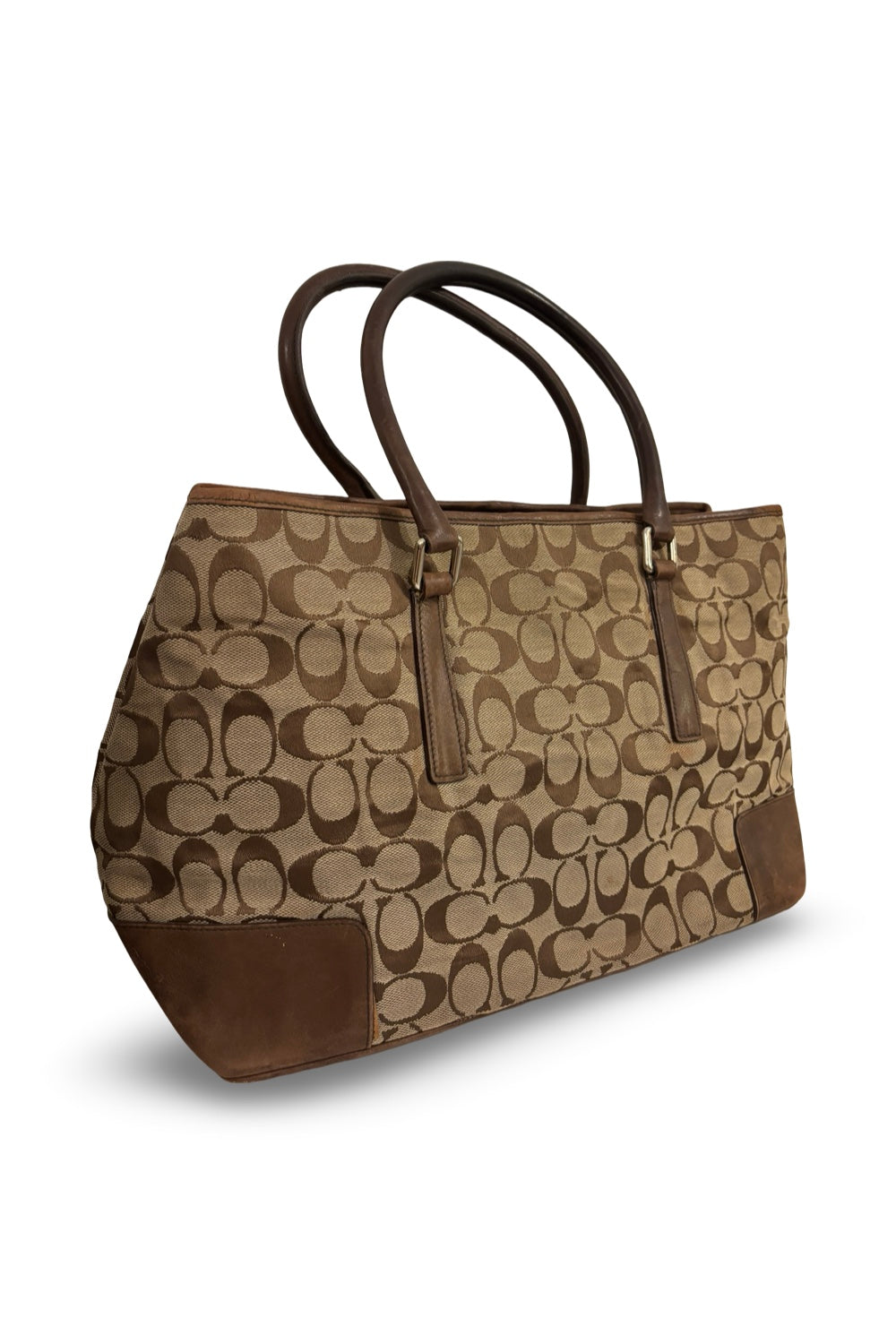 Coach Brown Tan Large Signature Canvas & Leather  Vintage 2000's Tote Shoulder Bag