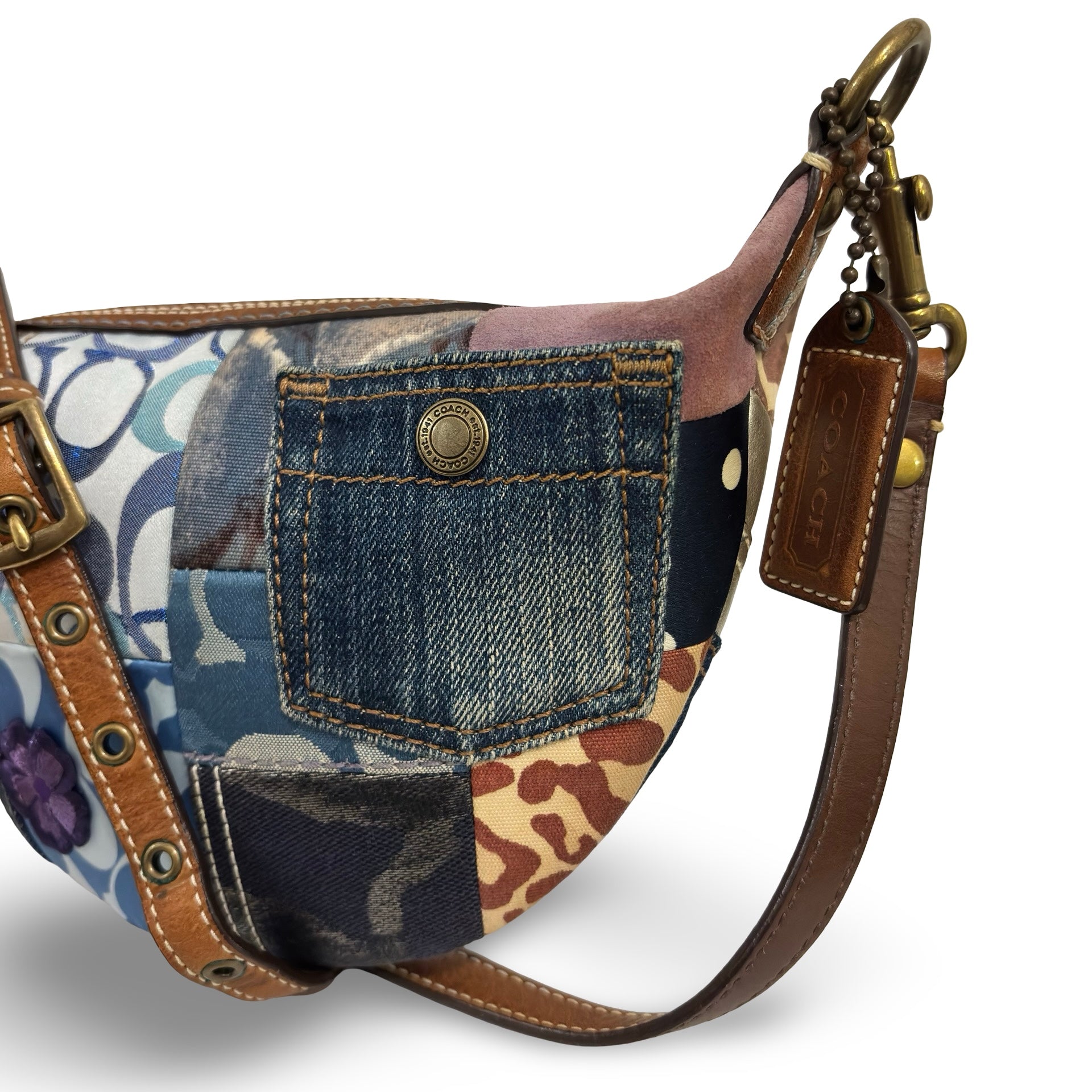 Coach Denim Patchwork Multicolour Blue / Purple Canvas & Leather Vintage Crossbody Bag