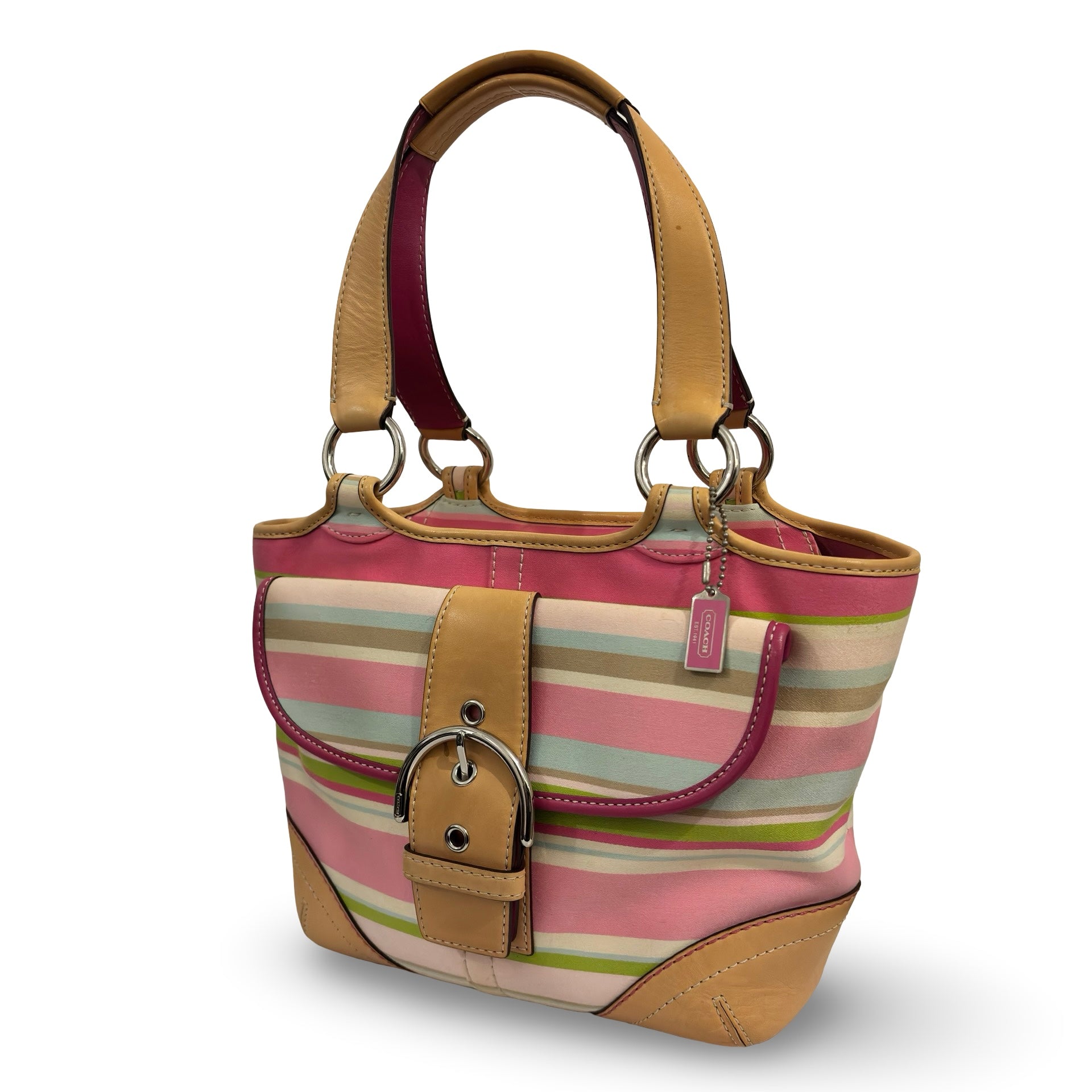 Coach Hampton Canvas & Leather Pink Brown Multicoloured Soho Buckle Vintage Handbag