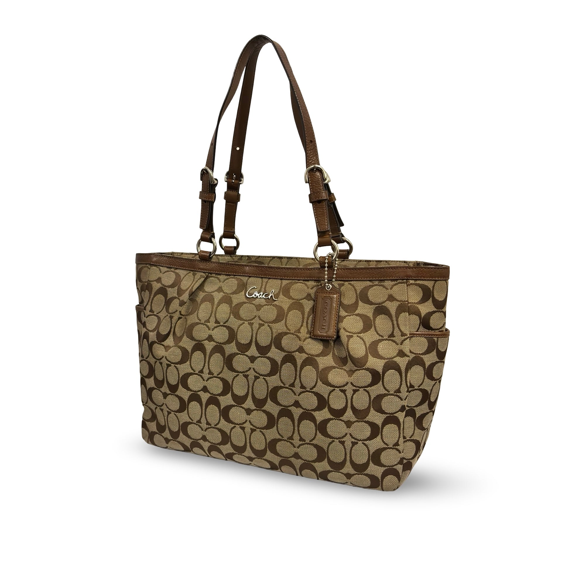 Coach Brown Signature Pleated Canvas & Leather Vintage City Tote Shoulder Bag