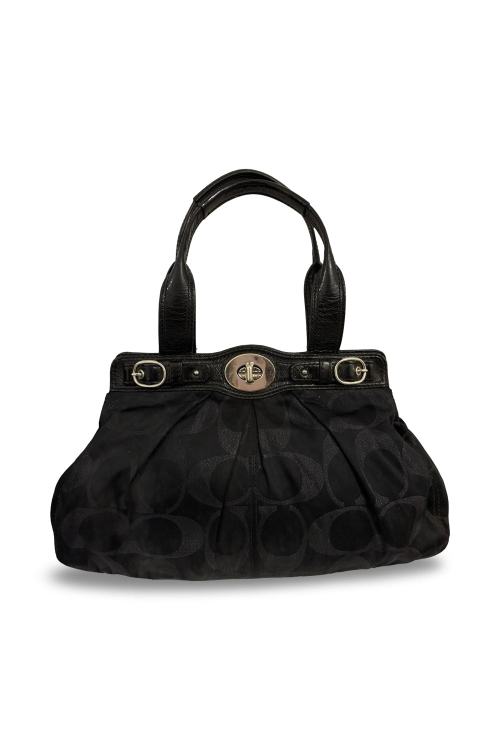 Coach Garnet Black Shimmer Signature Satin Canvas & Leather Vintage Shoulder Bag