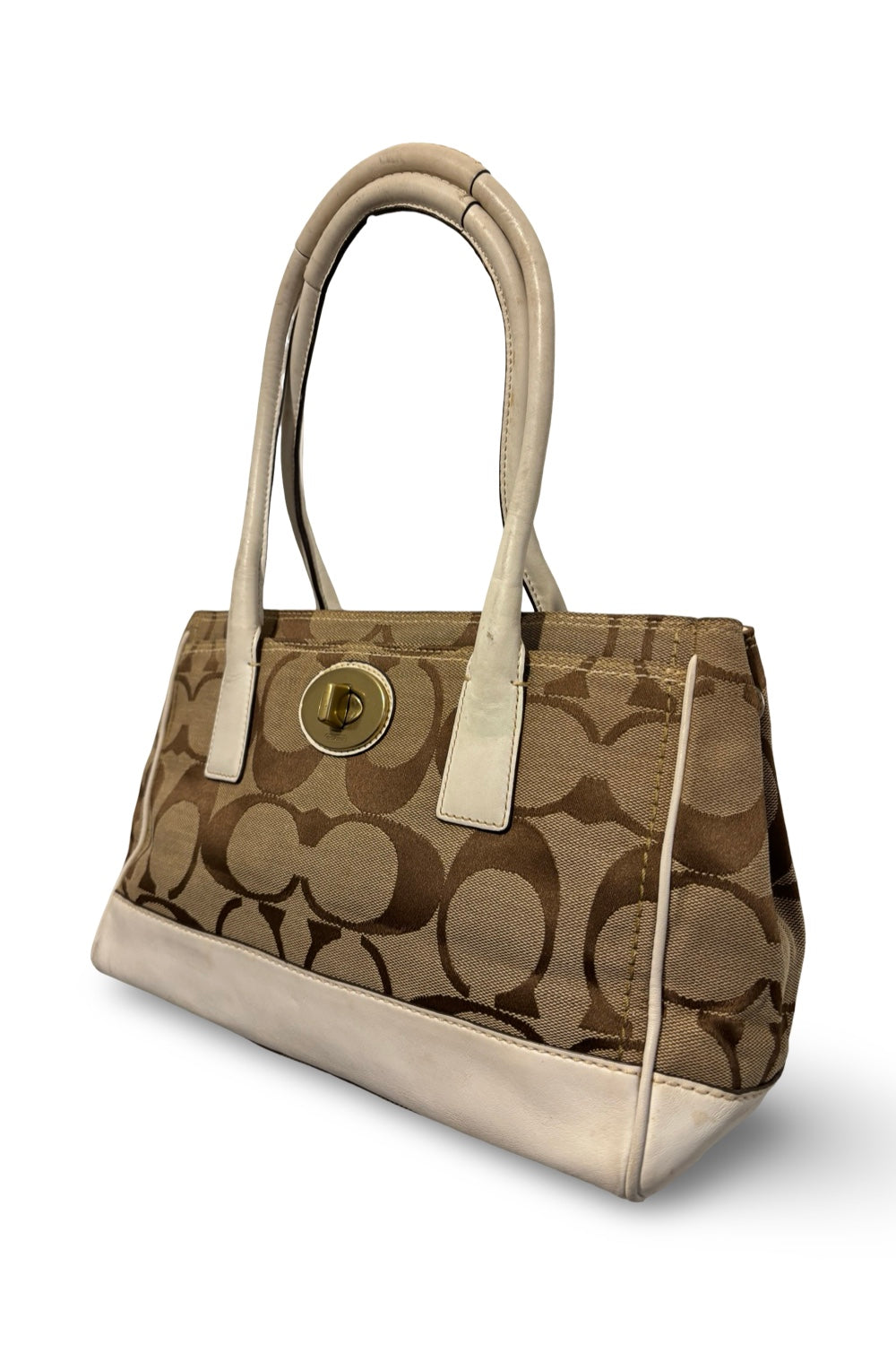 Coach Hamptons Madeline Brown & White Vintage  Satchel Handbag Shoulder Bag