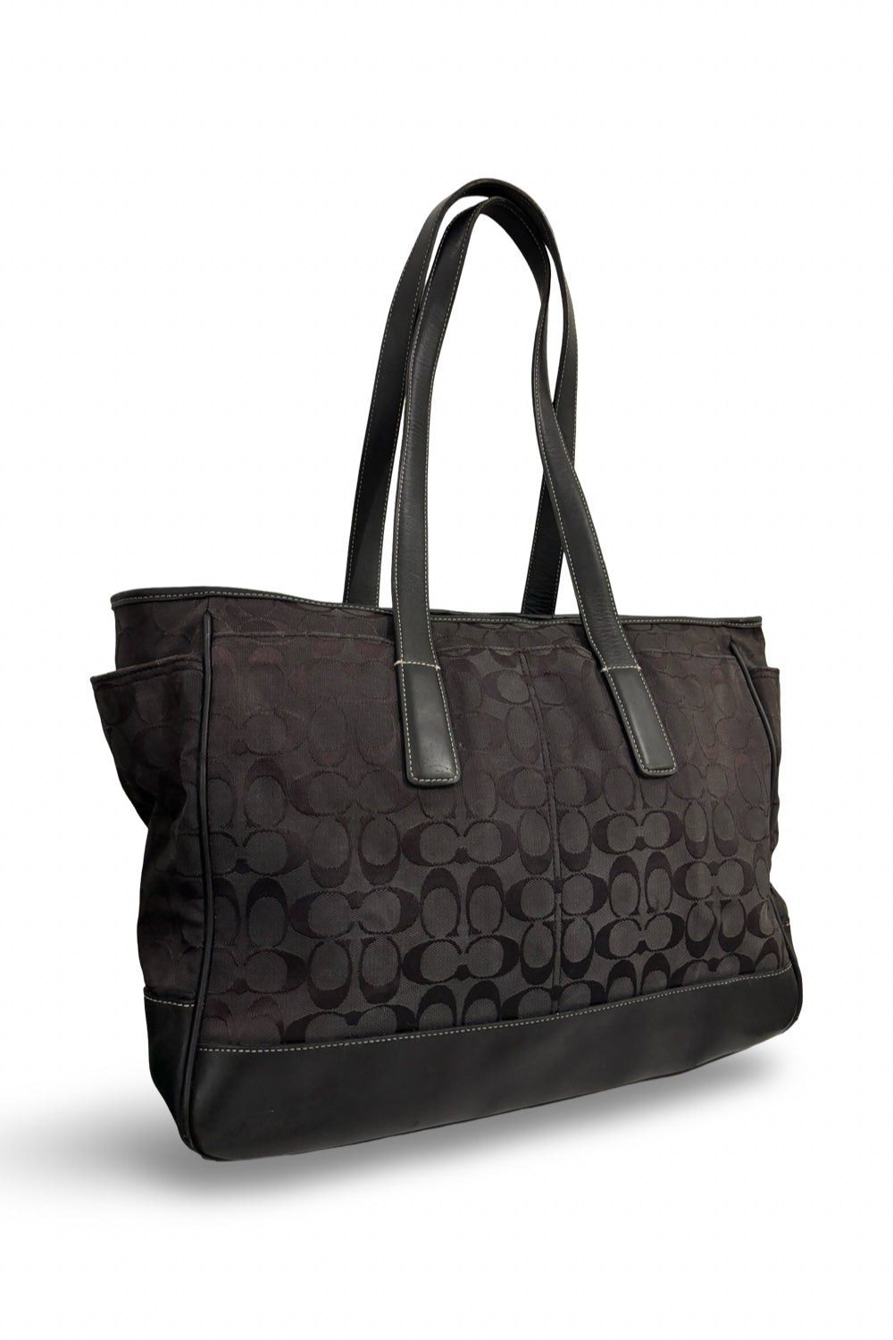 Coach Black Signature XXL Weekender Sufflette Canvas & Leather Tote Shoulder Bag