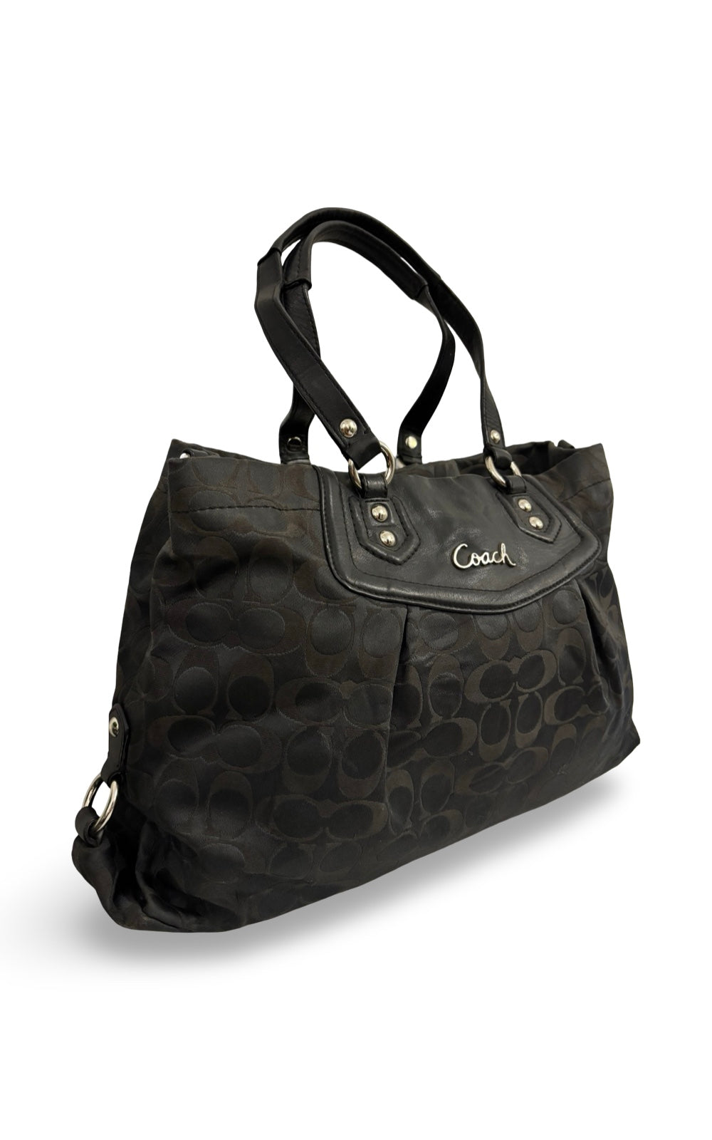Coach Black Ashley Signature Carryall Canvas & Leather Shoulder Bag