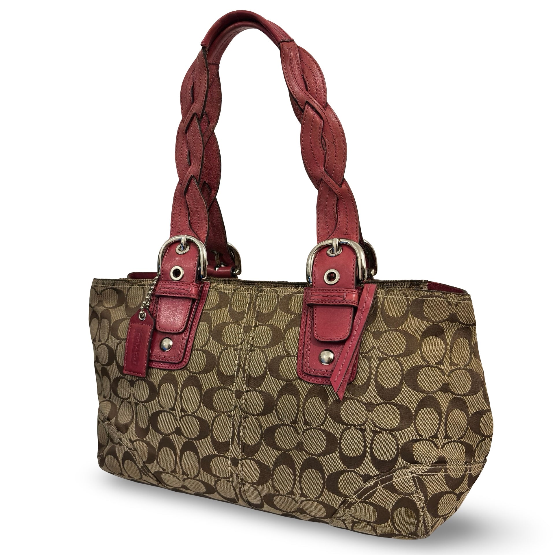 Coach Rare Signature Vintage Soho Braided Brown & Pink Canvas / Leather 2008 Shoulder Bag