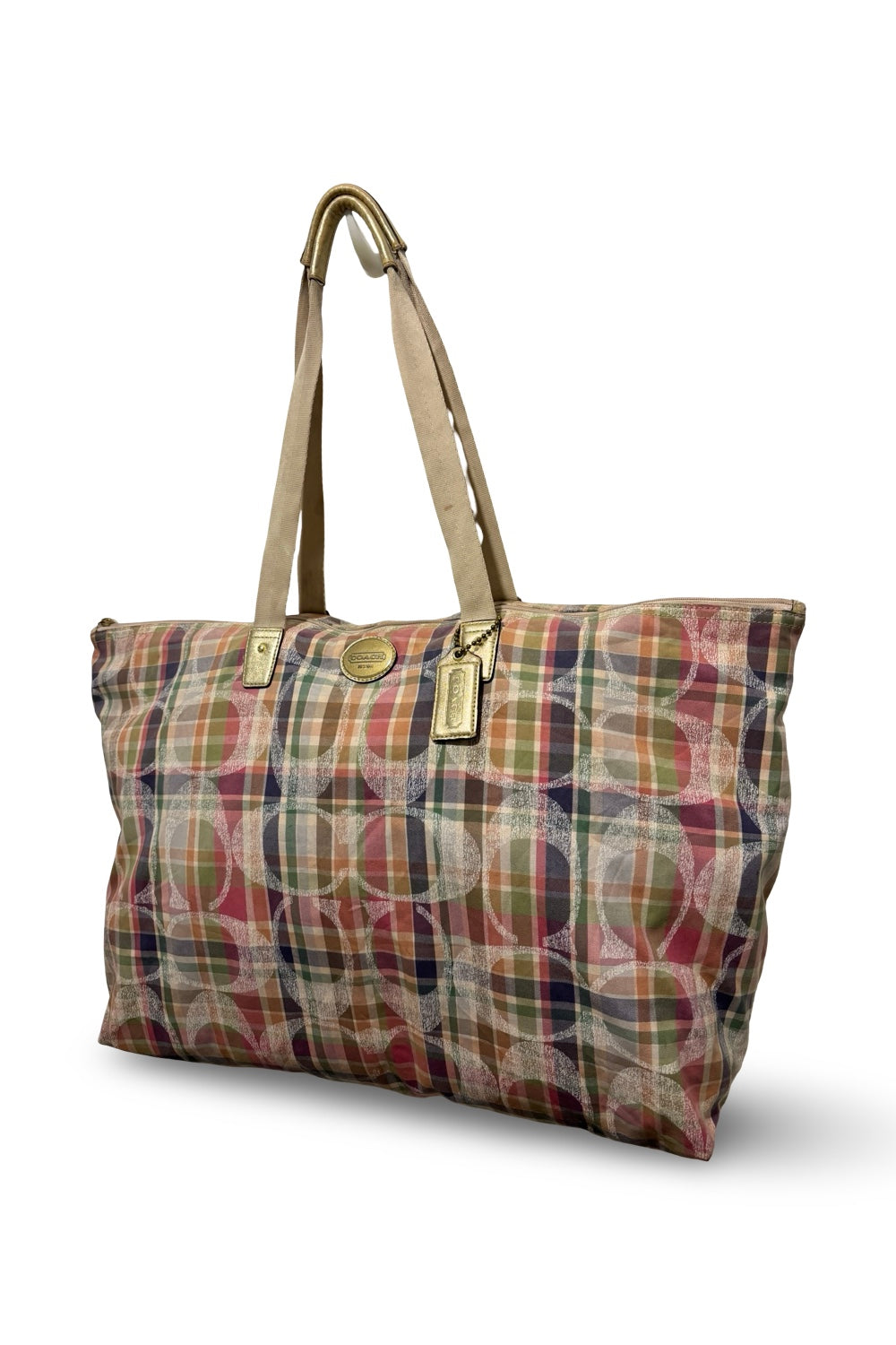 Coach XXL Daisy Madras Travel / Weekender Tote Multicoloured Tartan Plaid Vintage Shoulder Bag