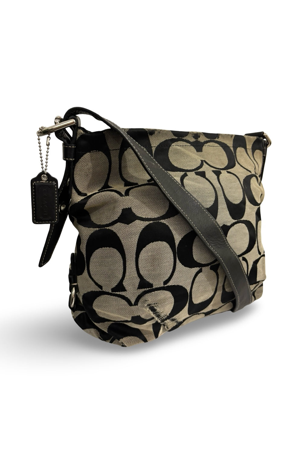 Coach Black & Grey Signature Duffle Canvas & Leather Crossbody Bag