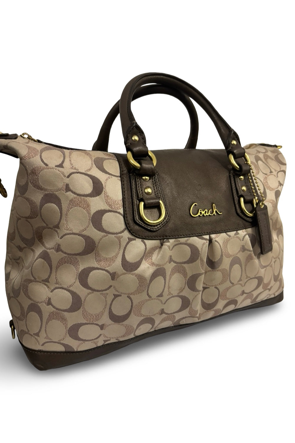 Coach Brown / Tan Ashley Signature Metallic Canvas & Leather Vintage Handbag / Bag