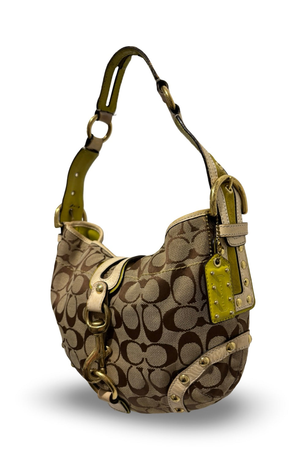 Coach Brown & Lime Green RARE Limited Edition Canvas & Suede Shoulder Bag