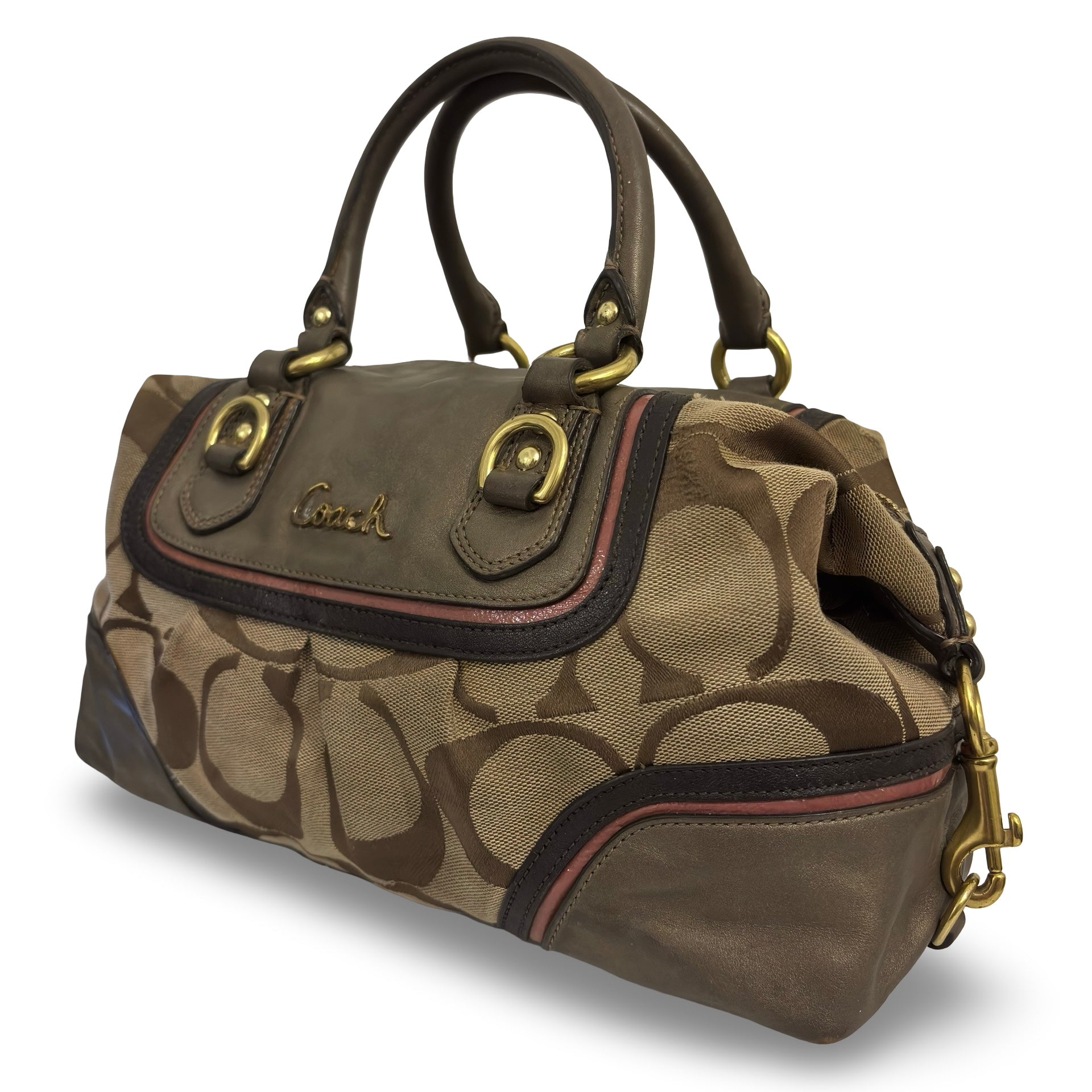 Coach Brown Ashley Signature Metallic Canvas & Leather Vintage Satchel Handbag