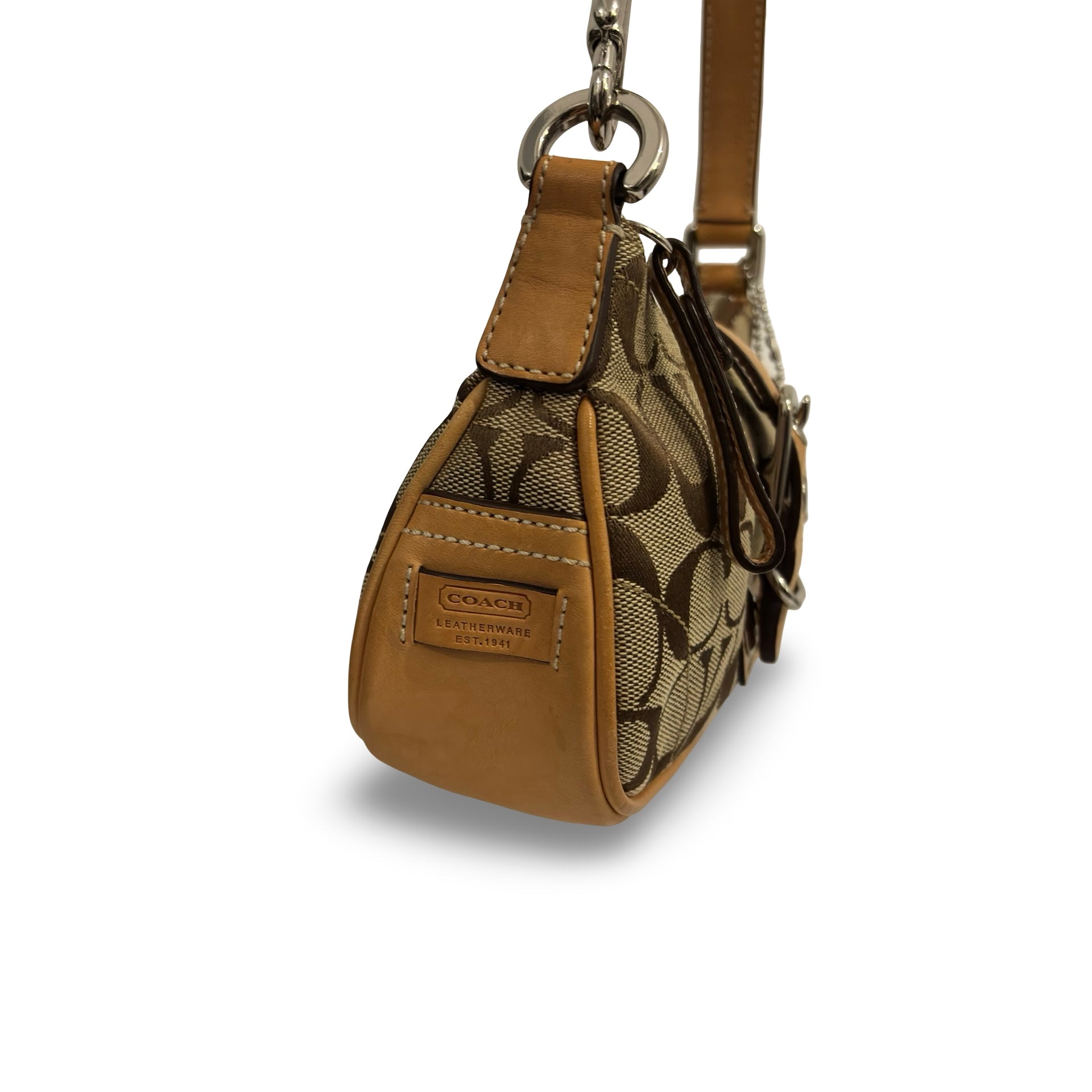 Coach Brown & Beige Tan Signature Mini Soho Demi Canvas & Leather Vintage Hobo Shoulder Bag