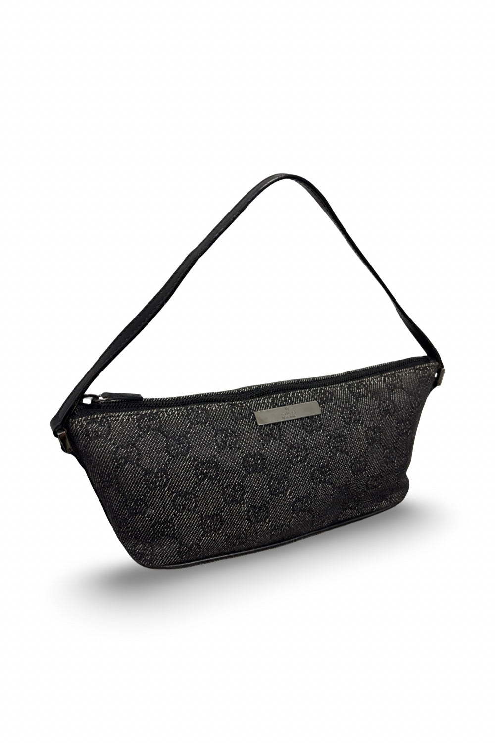 Gucci Dark Grey & Black Signature Canvas Denim  GG Boat Pochette Handbag / Shoulder Bag