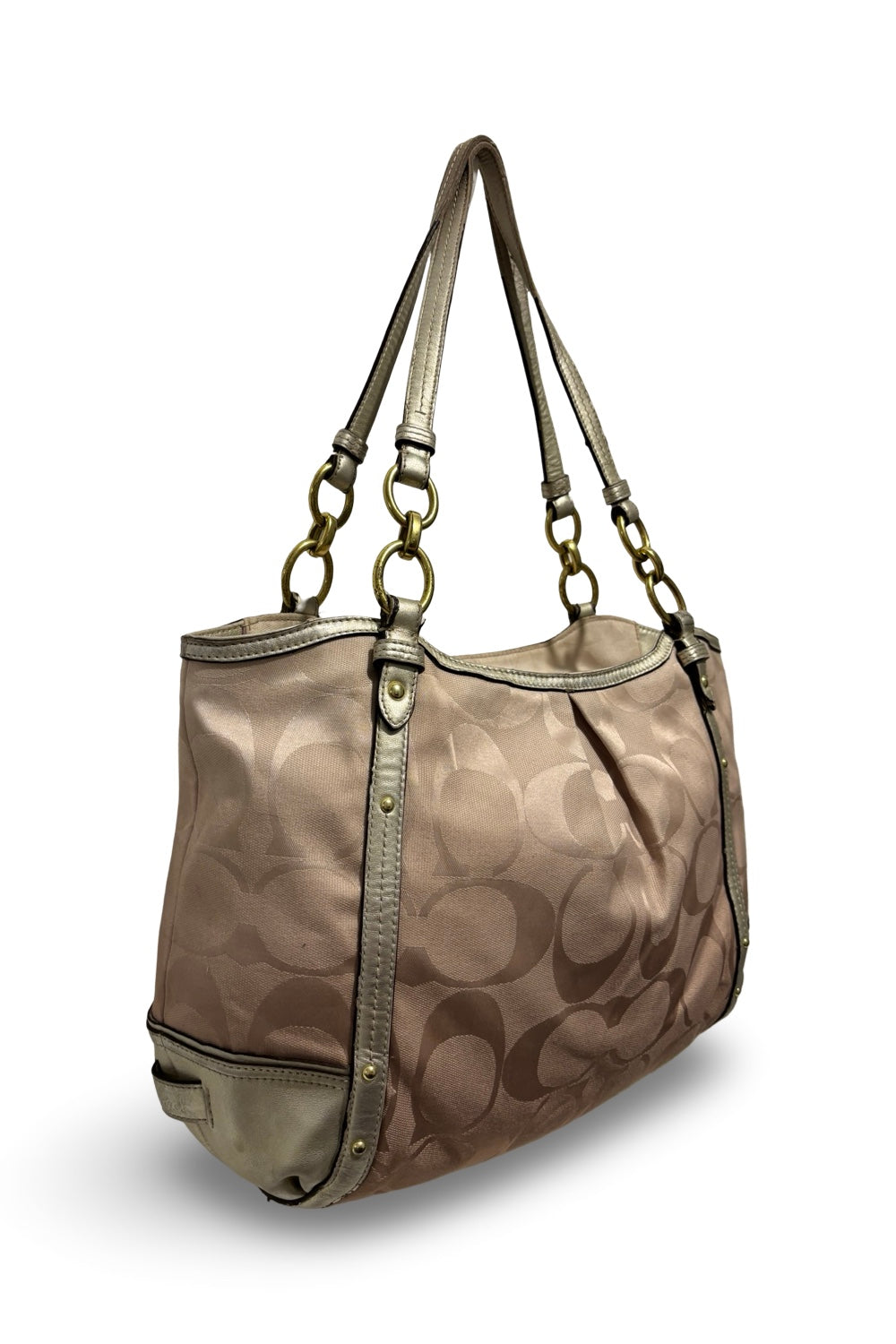 Coach Signature Alexandra Brown Beige Metallic Gold Canvas Leather Shoulder Bag