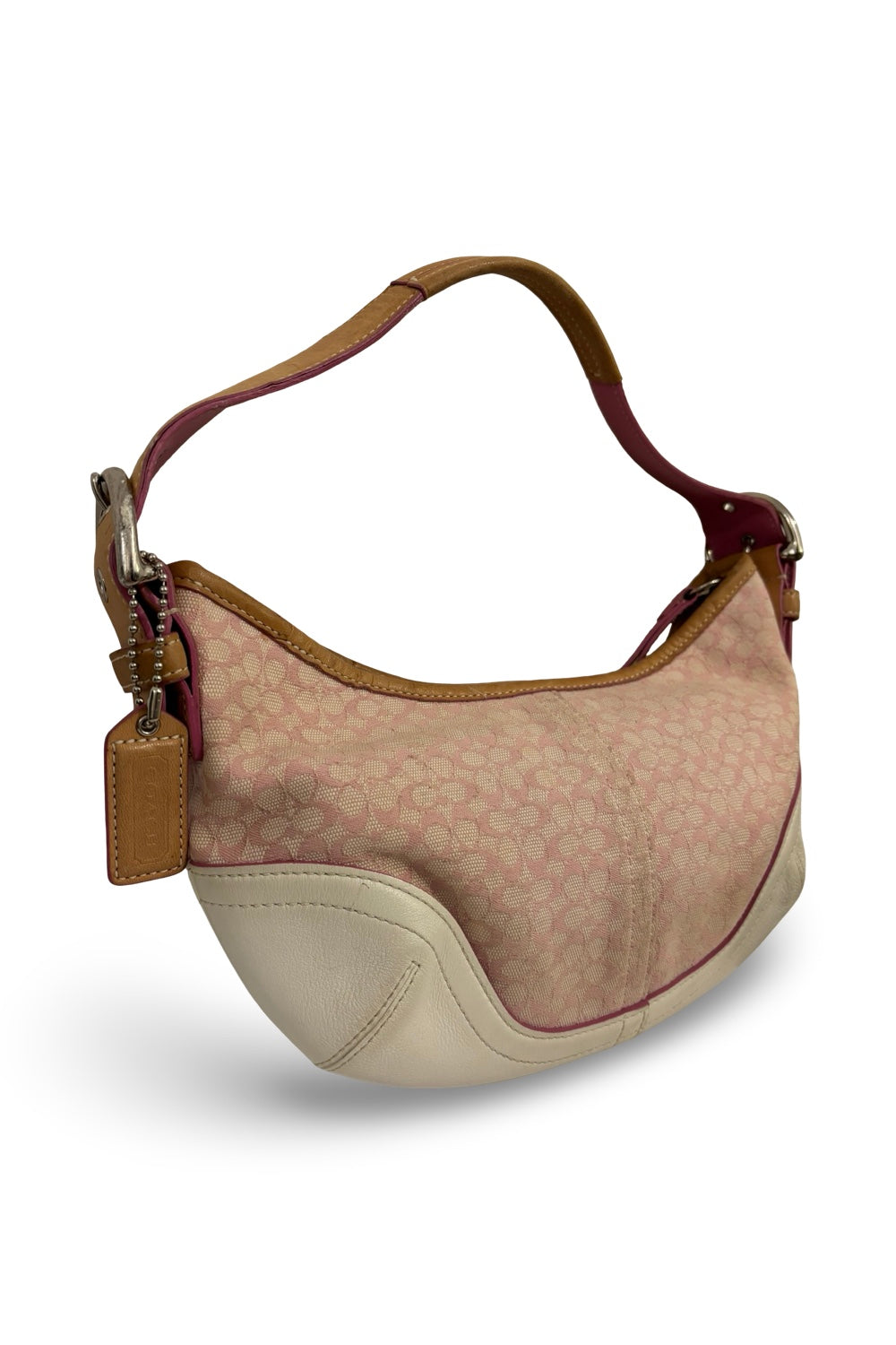 Coach Rare Pink & White Canvas / Leather Signature  Sufflette Vintage Soho Hobo Shoulder Bag