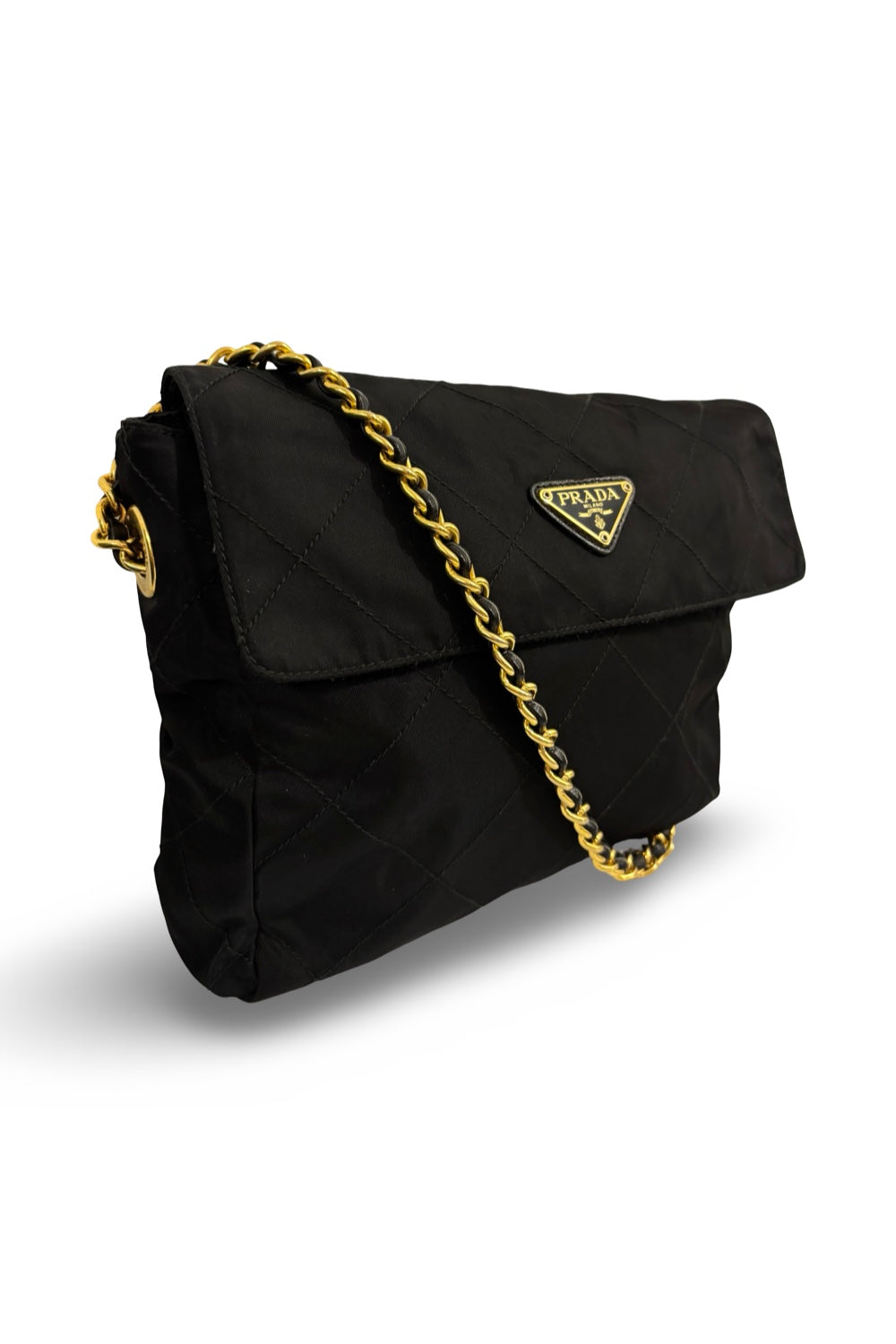 Prada Nylon Black Tessuto Quilted Chain Shoulder Bag