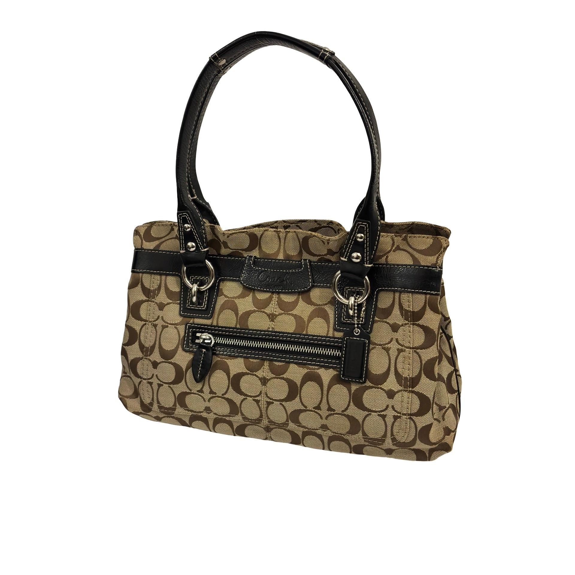 Coach 'Penelope' Signature Brown Canvas & Patent Leather Vintage Shoulder Bag