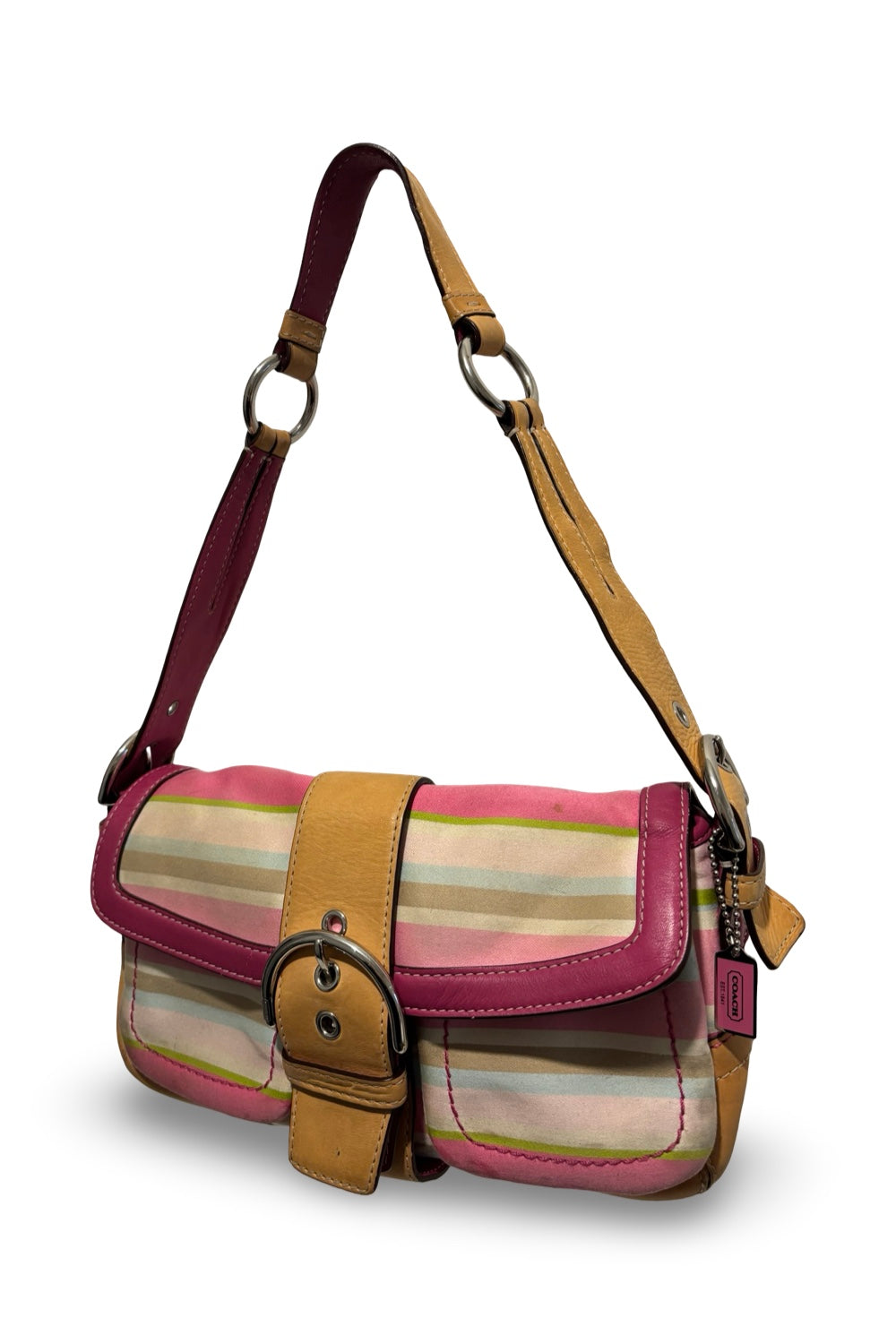 Coach Vintage Soho Hampton Sateen & Leather Pink  Brown Multicoloured Shoulder Bag