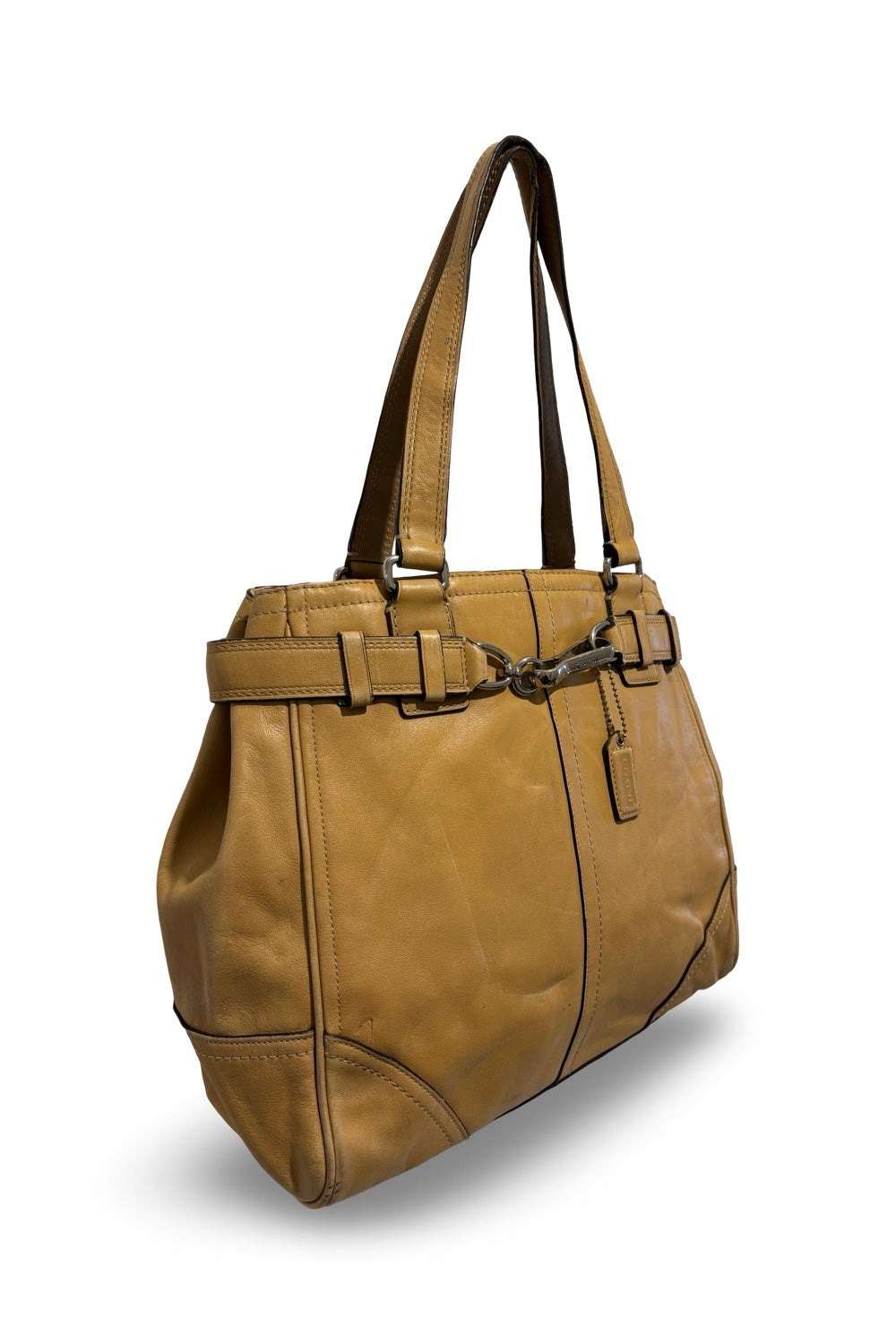 Coach Brown Tan Leather Hampton Carryall Tote  Vintage Shoulder Bag