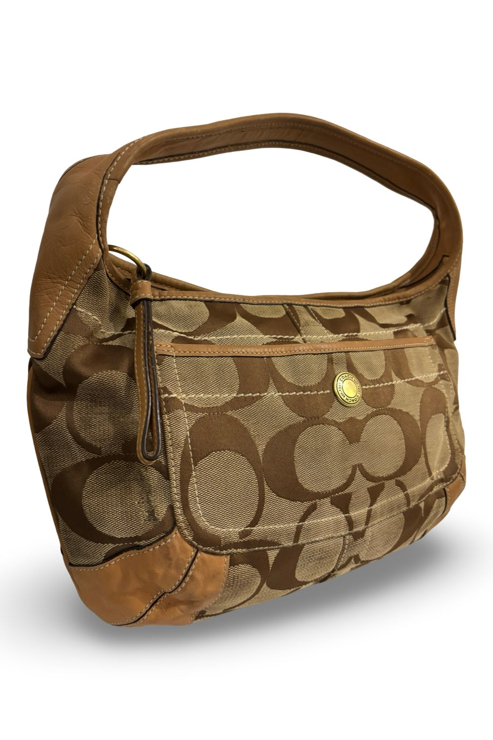 Coach Ergo Brown Signature Canvas Leather Vintage Sufflette Hobo Shoulder Bag