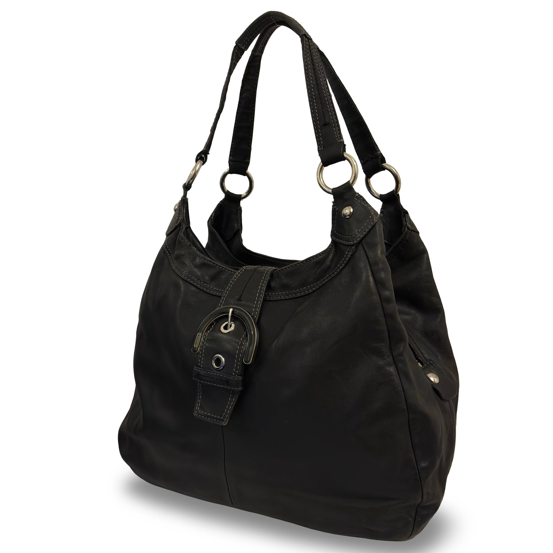 Coach Black Soft Leather Soho Lynn Buckle Vintage Large Hobo Shoulder Bag