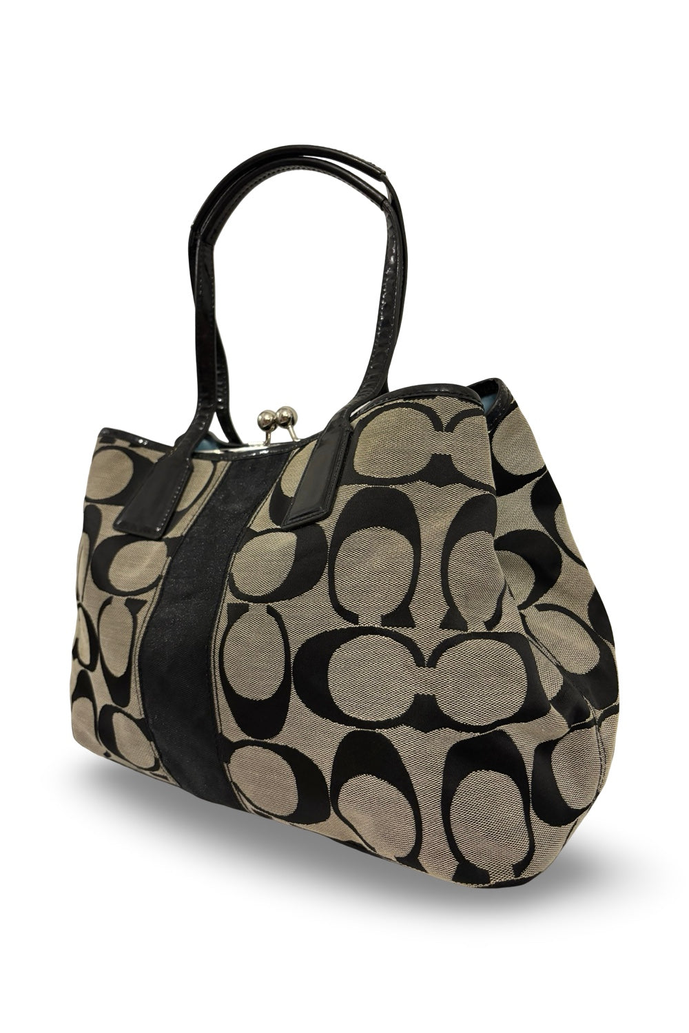 Coach Black Signature Madison OP Art Sateen & Leather Hailey Hobo Shoulder Bag