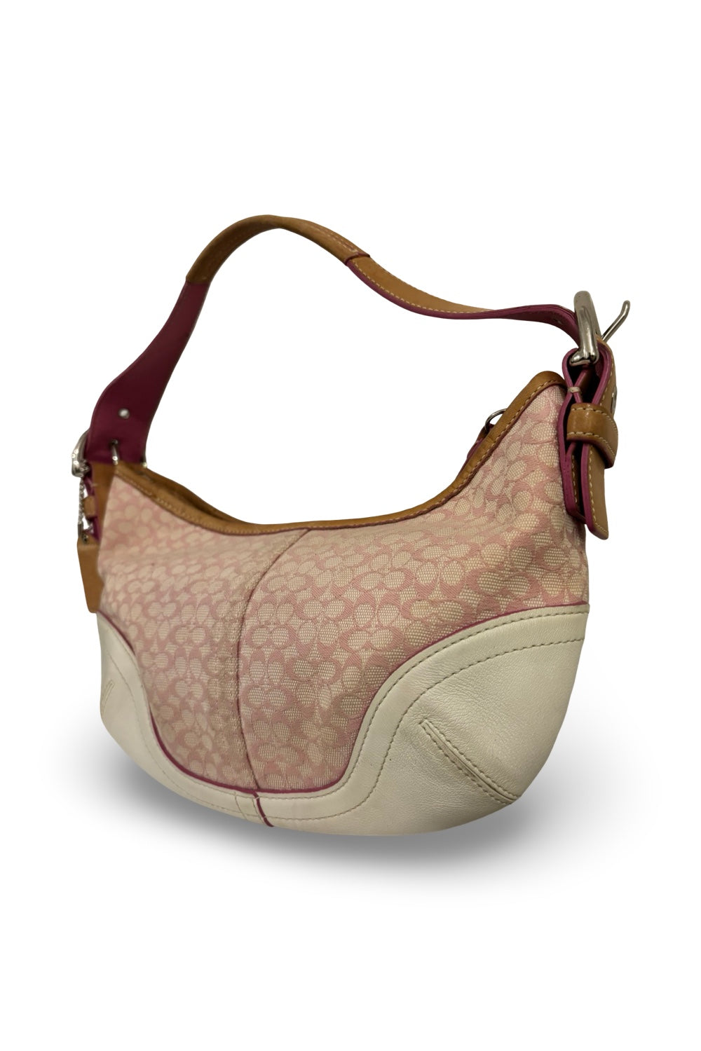 Coach Rare Pink & White Canvas / Leather Signature  Sufflette Vintage Soho Hobo Shoulder Bag