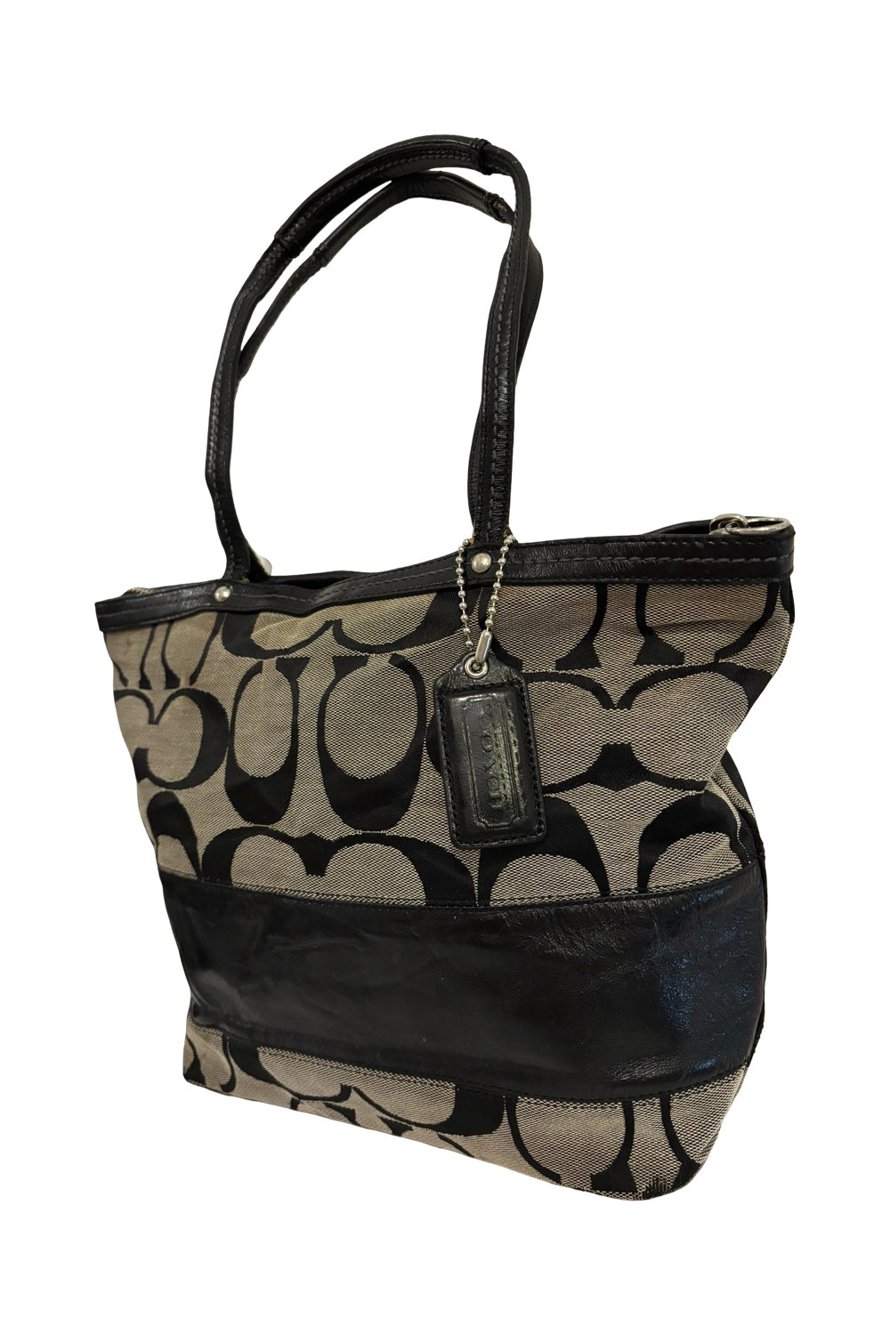 Coach Black & Grey Signature Canvas & Patent  Leather Vintage Tote Shoulder Bag