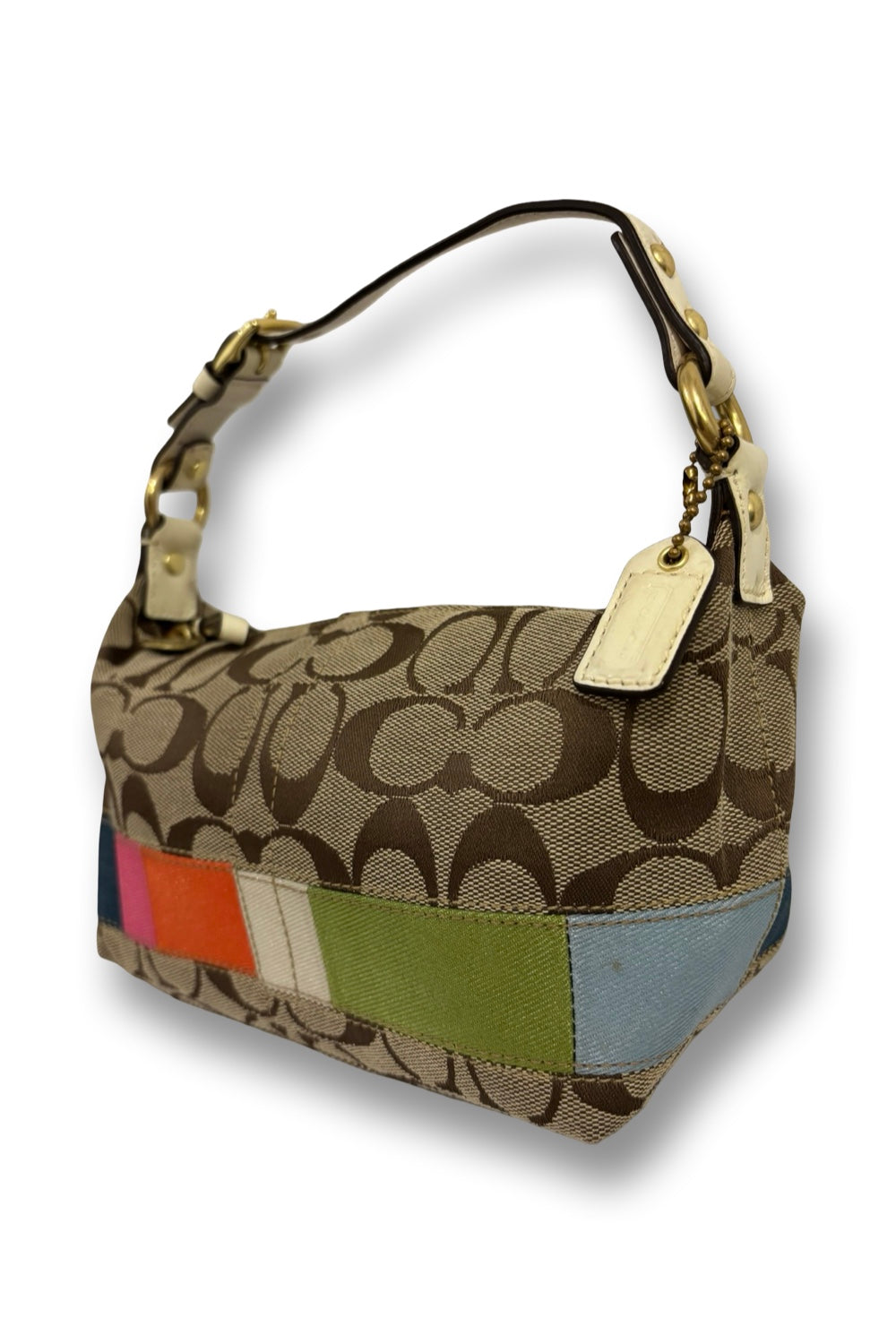 Coach Vintage Signature Brown & Rainbow Canvas & Leather Demi Baguette Handbag