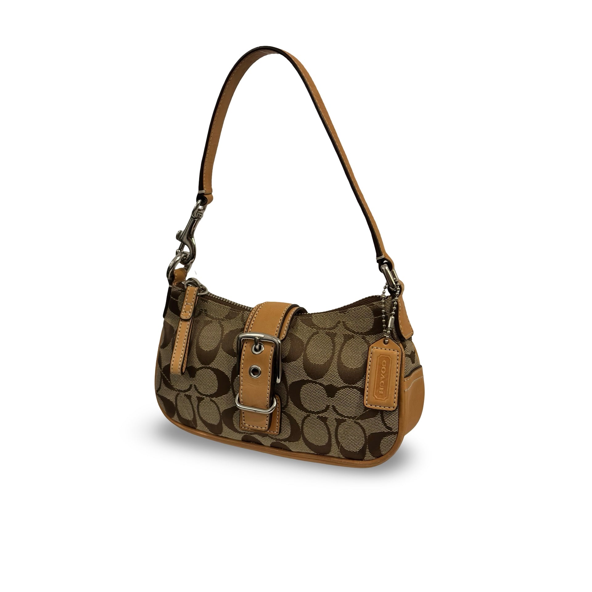 Coach Brown & Beige Tan Signature Mini Soho Demi Canvas & Leather Vintage Hobo Shoulder Bag