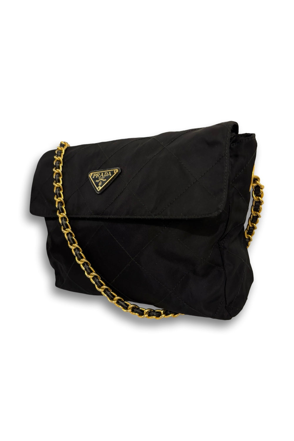 Prada Nylon Black Tessuto Quilted Chain Shoulder Bag