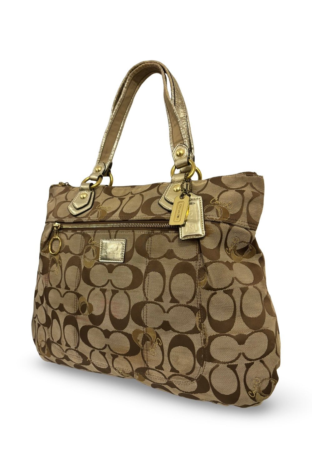 Coach Poppy Brown & Gold Hearts Signature Canvas & Leather Vintage Shoulder Bag
