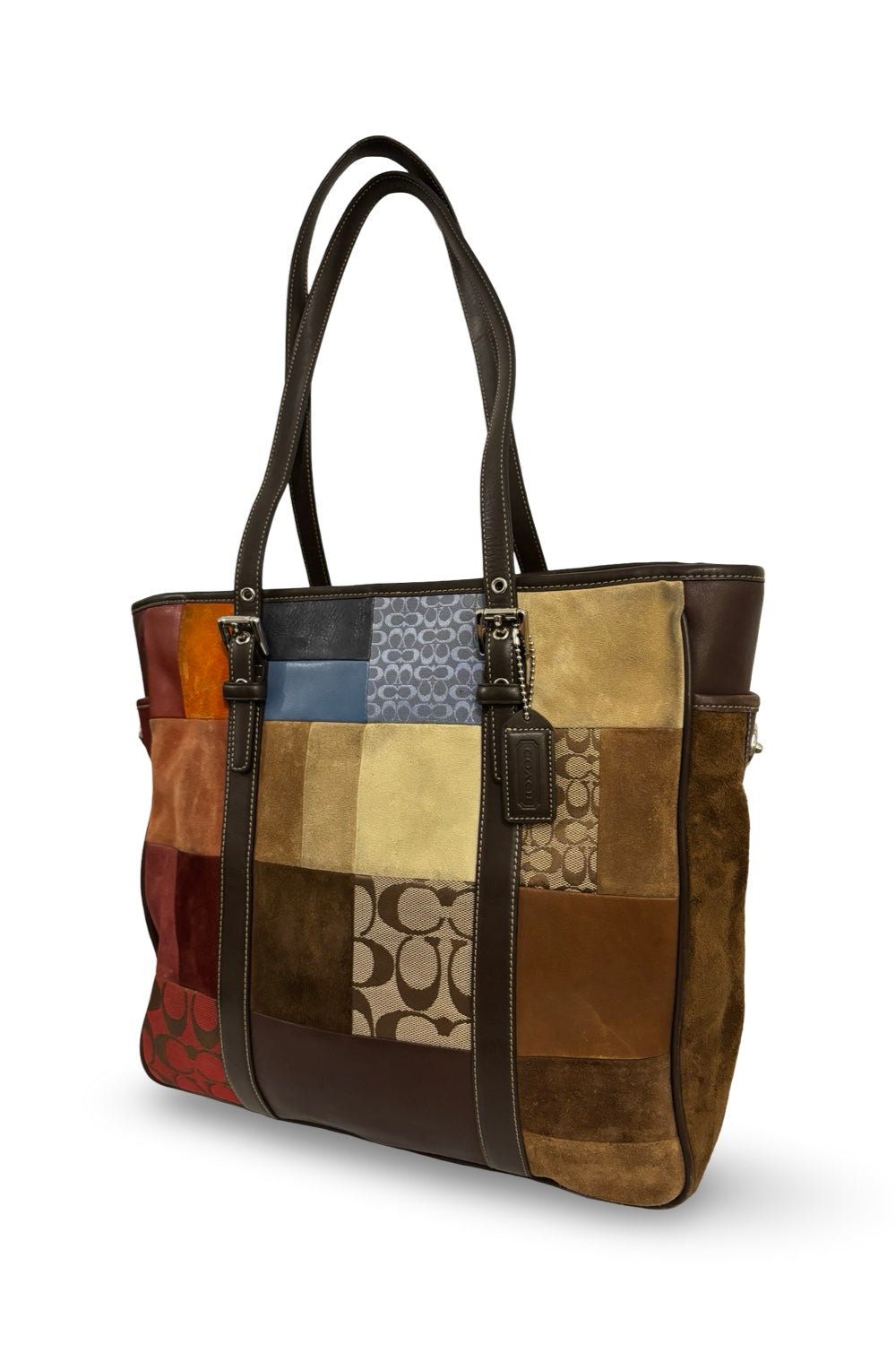 Coach Brown Multicoloured Suede & Leather Large  Patchwork Tote Shoulder Bag Vintage