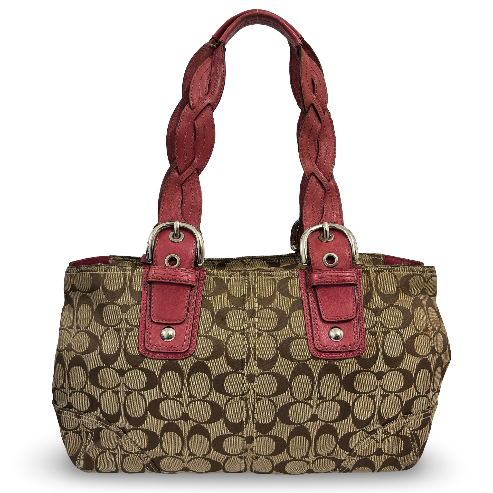 Coach Rare Signature Vintage Soho Braided Brown & Pink Canvas / Leather 2008 Shoulder Bag