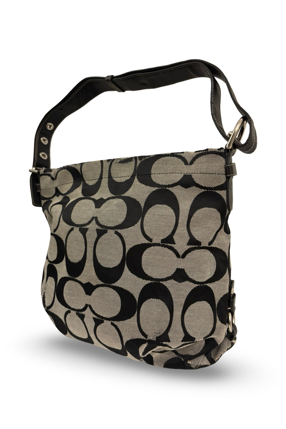 Coach Black & Grey Signature Canvas & Leather Vintage Crossbody / Shoulder Bag