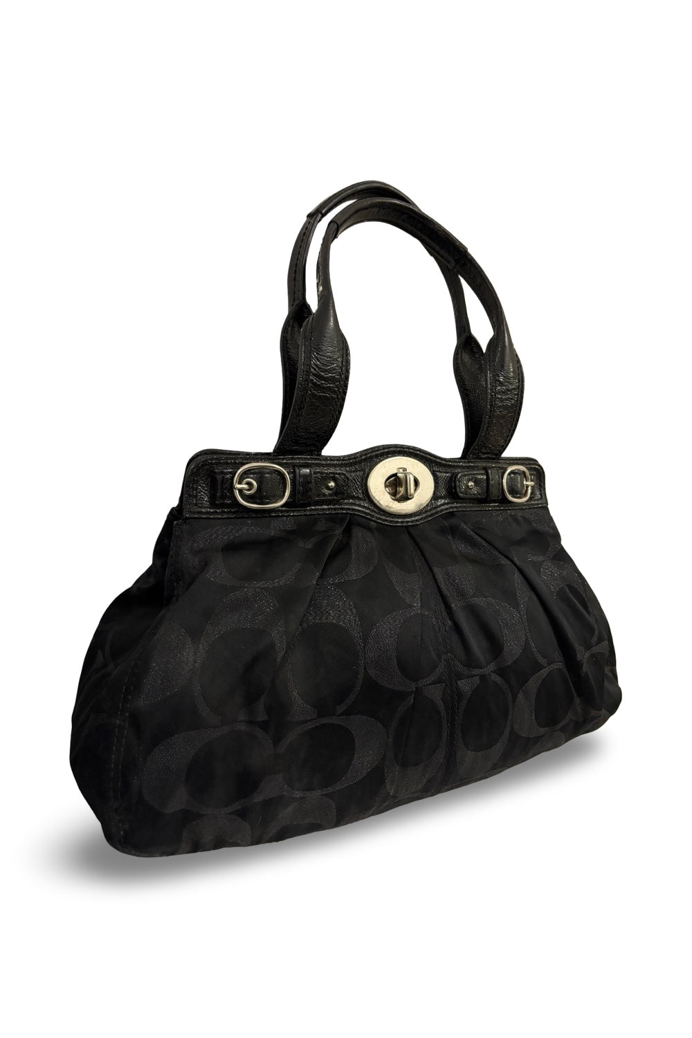 Coach Garnet Black Shimmer Signature Satin Canvas & Leather Vintage Shoulder Bag