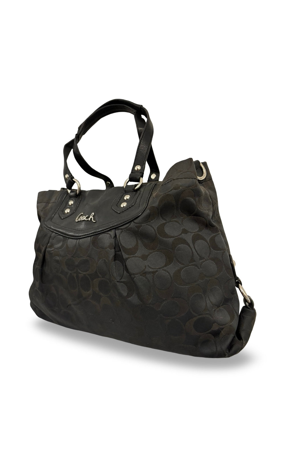 Coach Black Ashley Signature Carryall Canvas & Leather Shoulder Bag